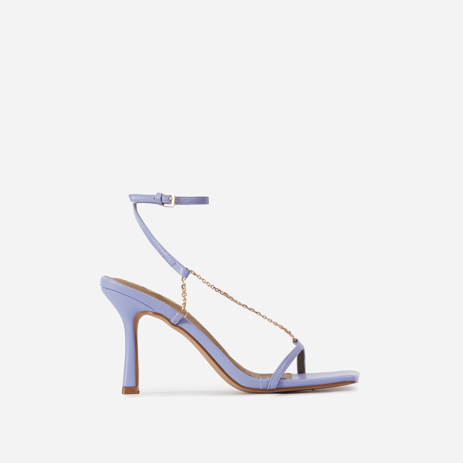 The-Muse Chain Detail Strappy Square Toe Heel In Lilac Faux Leather, Purple (EGO SHOES)