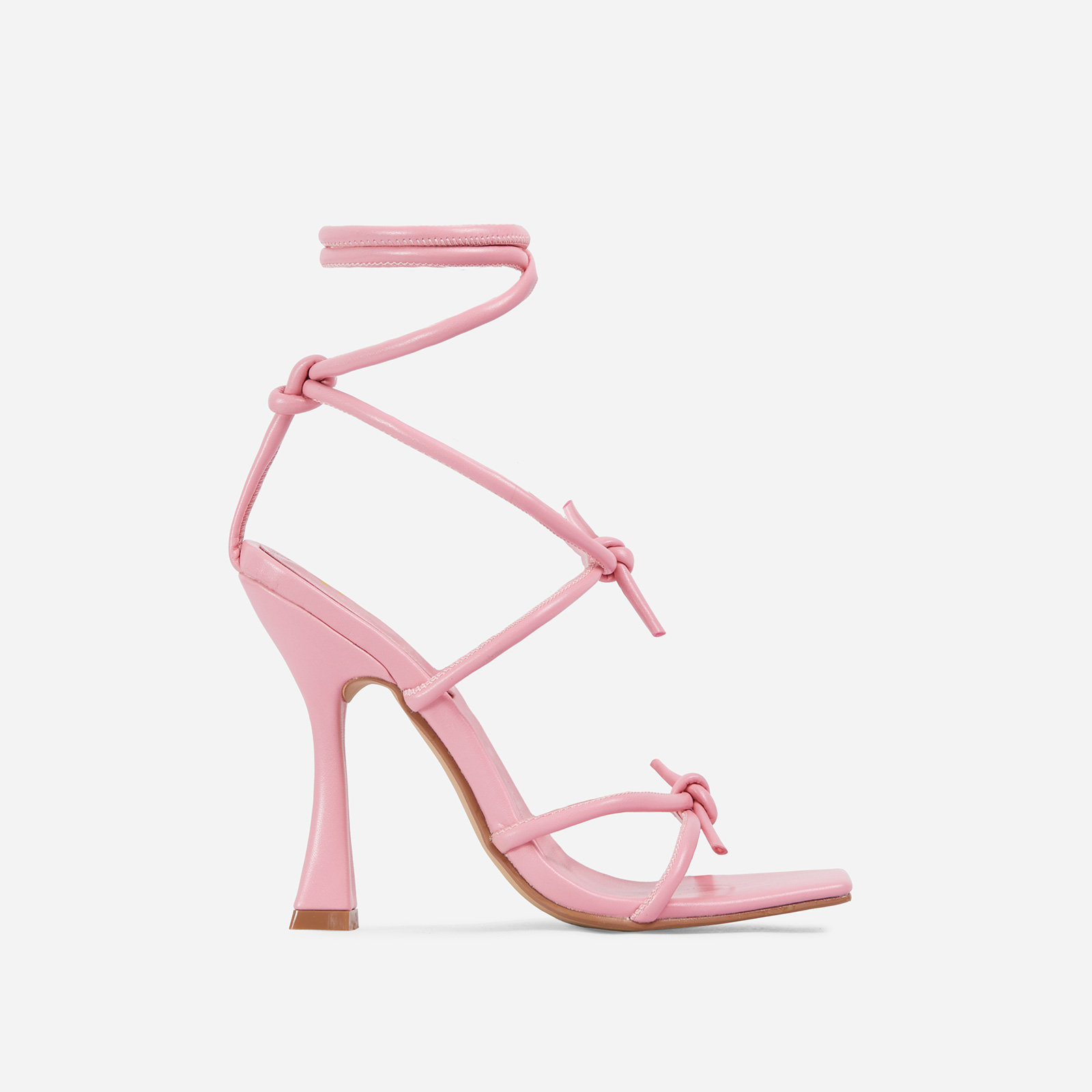 Heads-Up Knotted Detail Lace Square Toe Flared Block Heel In Pink Faux Leather, Pink (EGO SHOES)