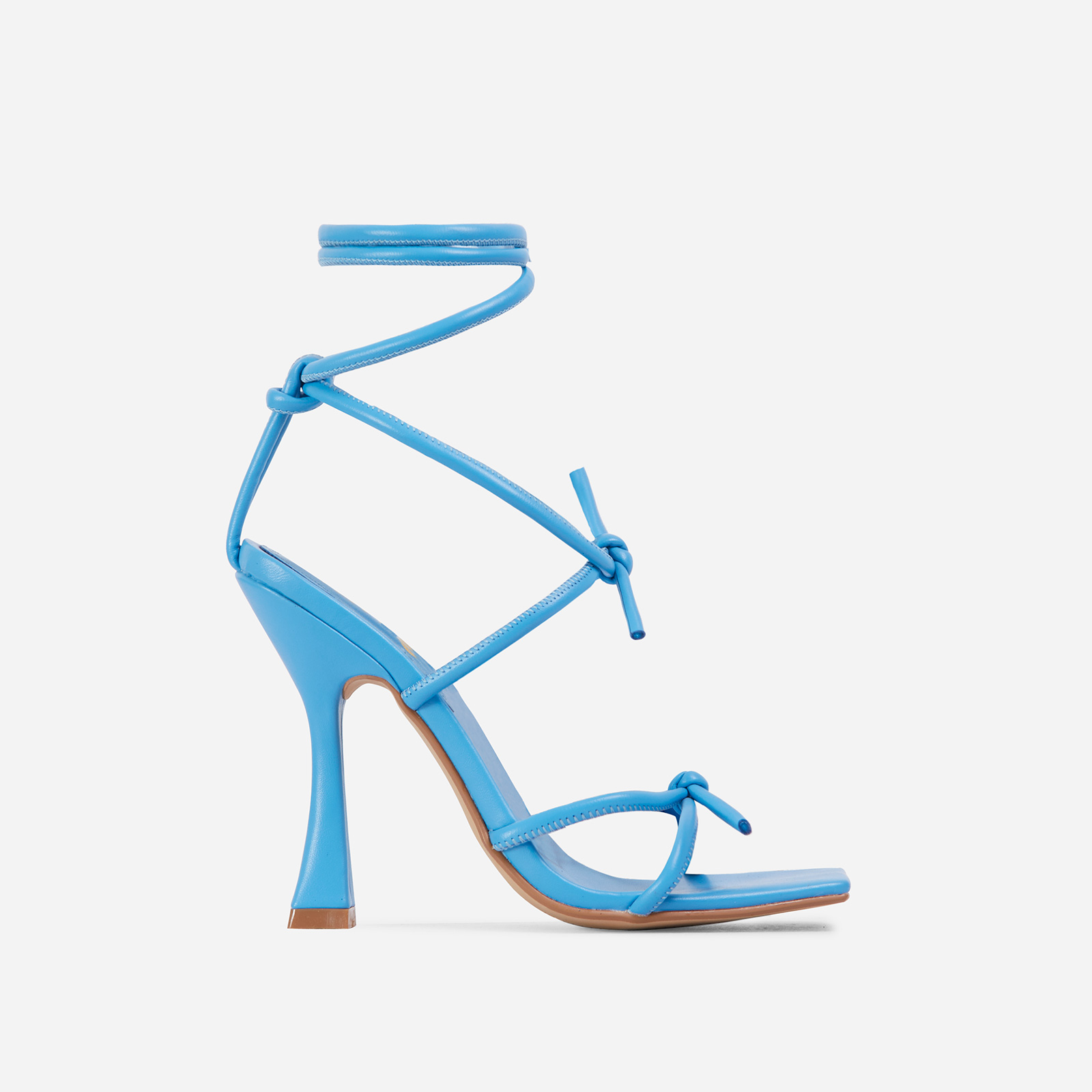 Heads-Up Knotted Detail Lace Square Toe Flared Block Heel In Blue Faux Leather, Blue (EGO SHOES)