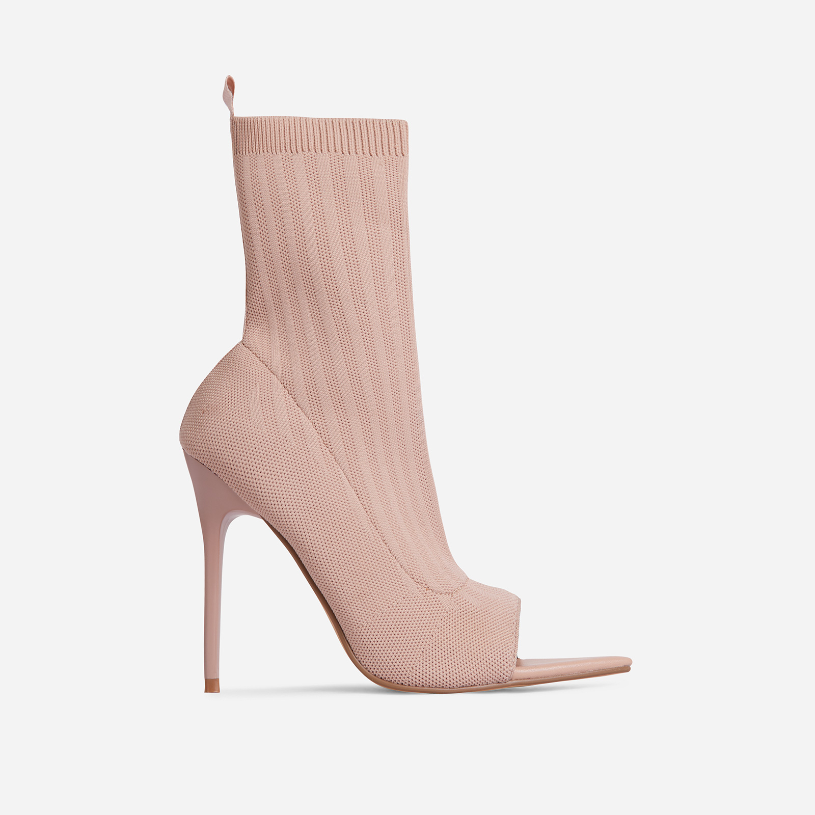 Lenya Pointed Peep Toe Heel Ankle Sock Boot In Nude Knit, Nude (EGO SHOES)