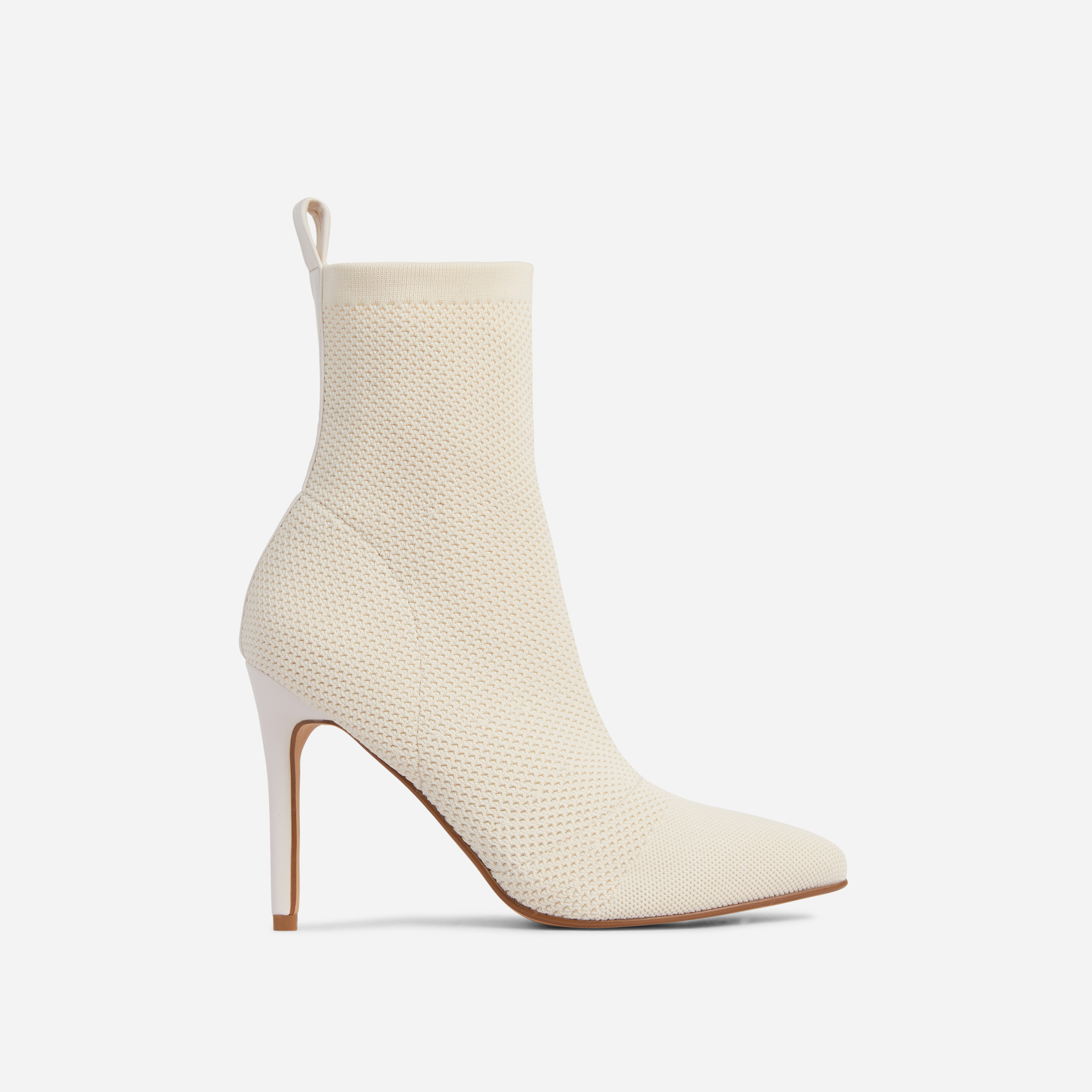 Giuliana Pointed Toe Ankle Sock Boot In Cream Nude Knit, Nude (EGO ...