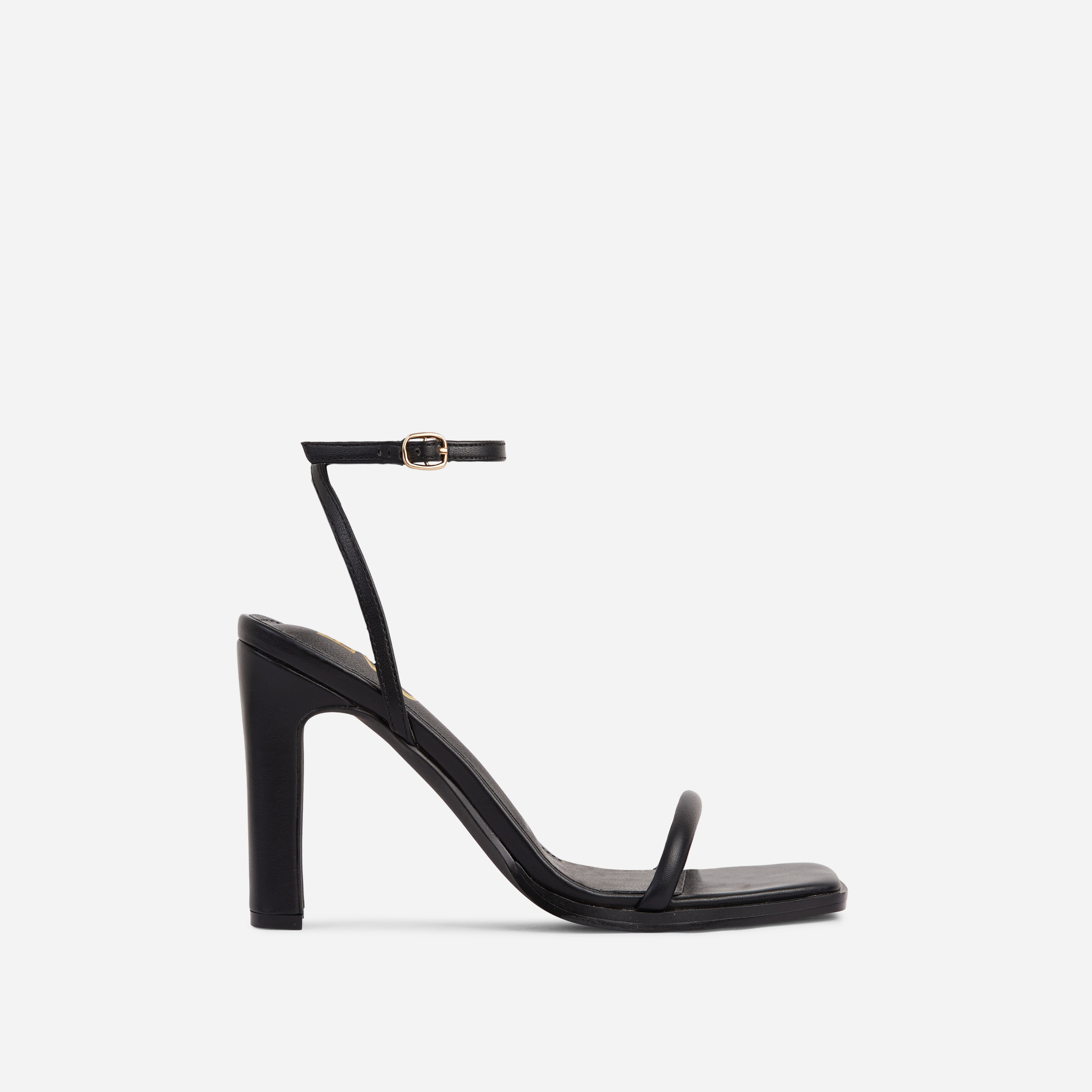 Addyson Square Toe Barely There Block Heel In Black Faux Leather, Black (EGO SHOES)