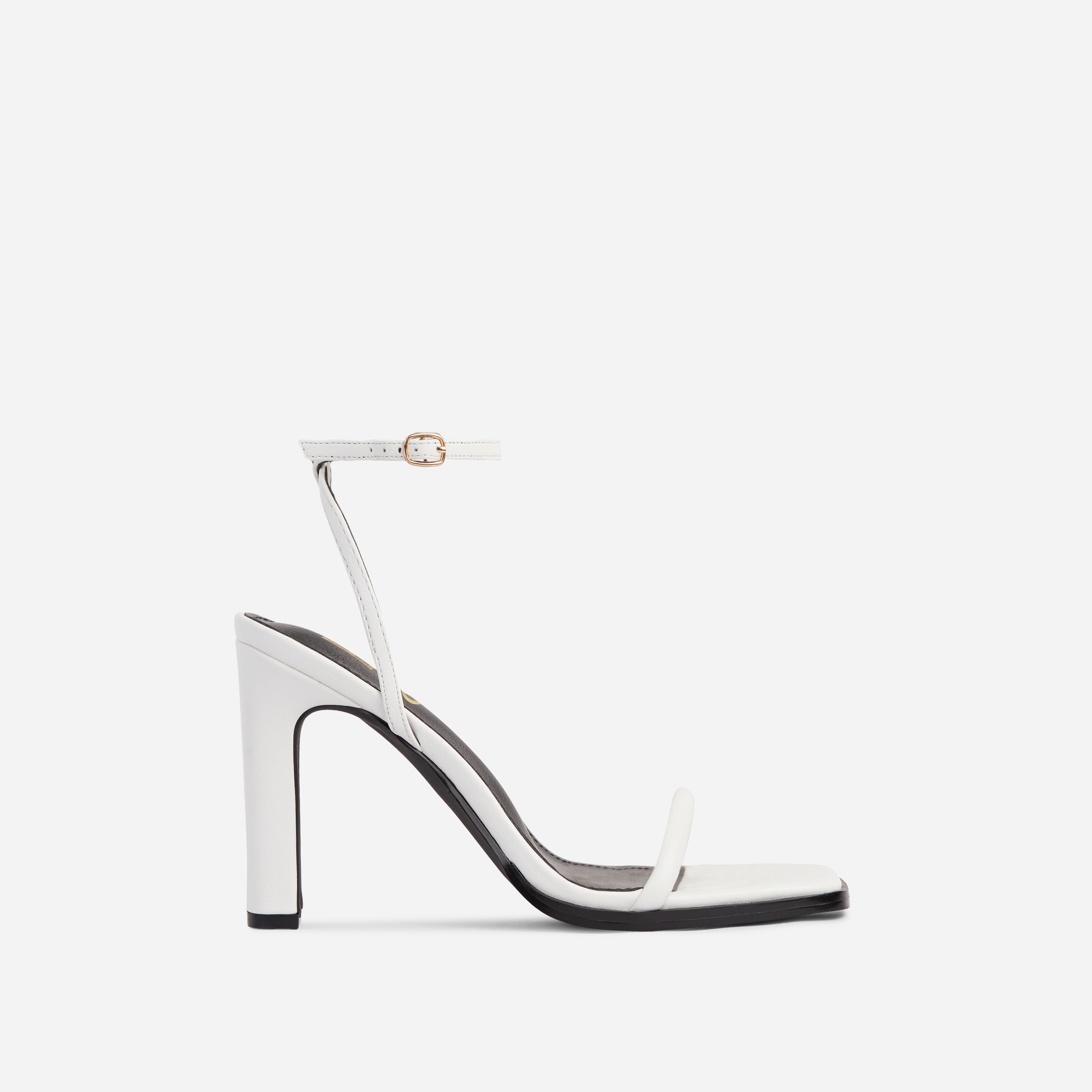 Addyson Square Toe Barely There Block Heel In White Faux Leather, White (EGO SHOES)