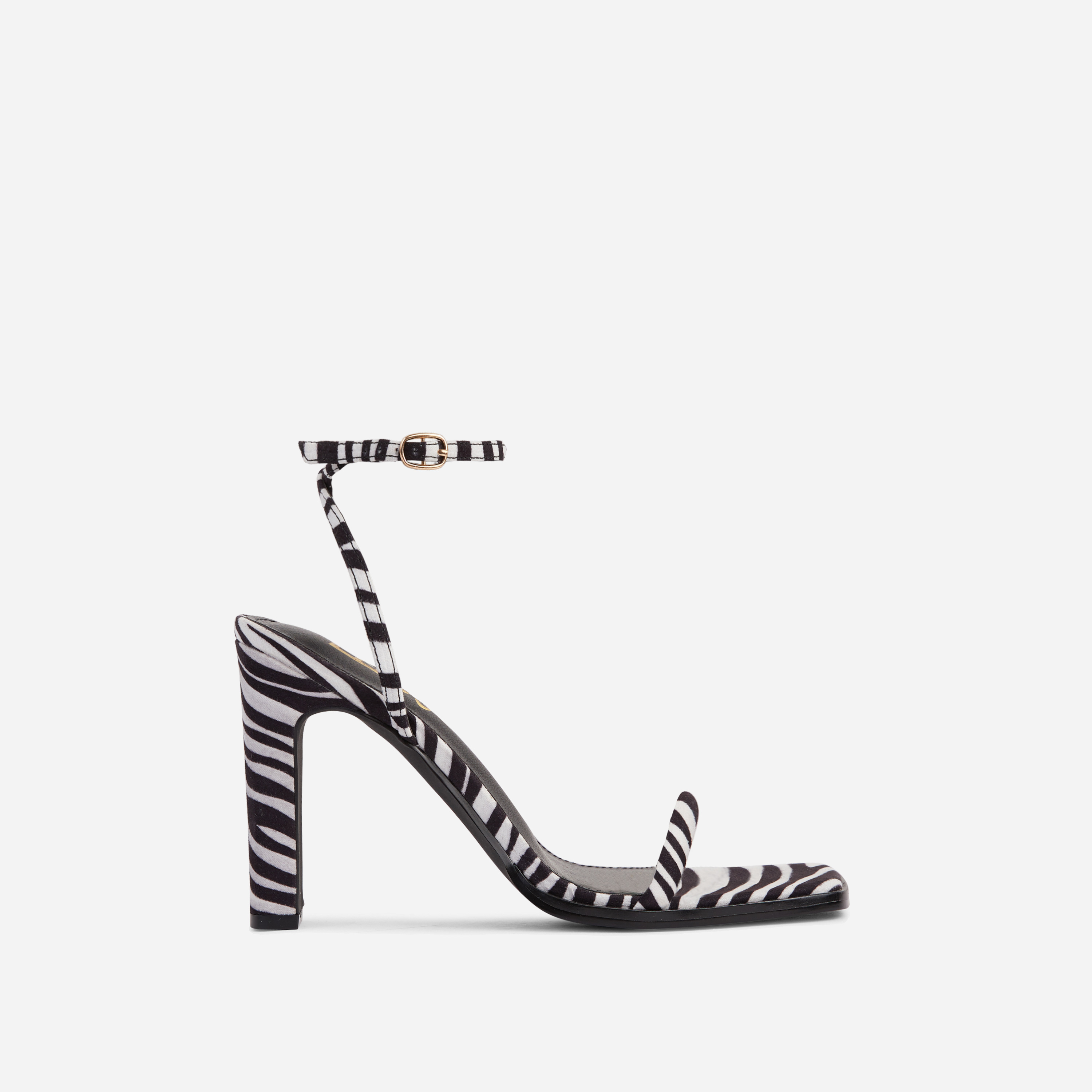 Addyson Square Toe Barely There Block Heel In Zebra Print Faux Suede, Black (EGO SHOES)