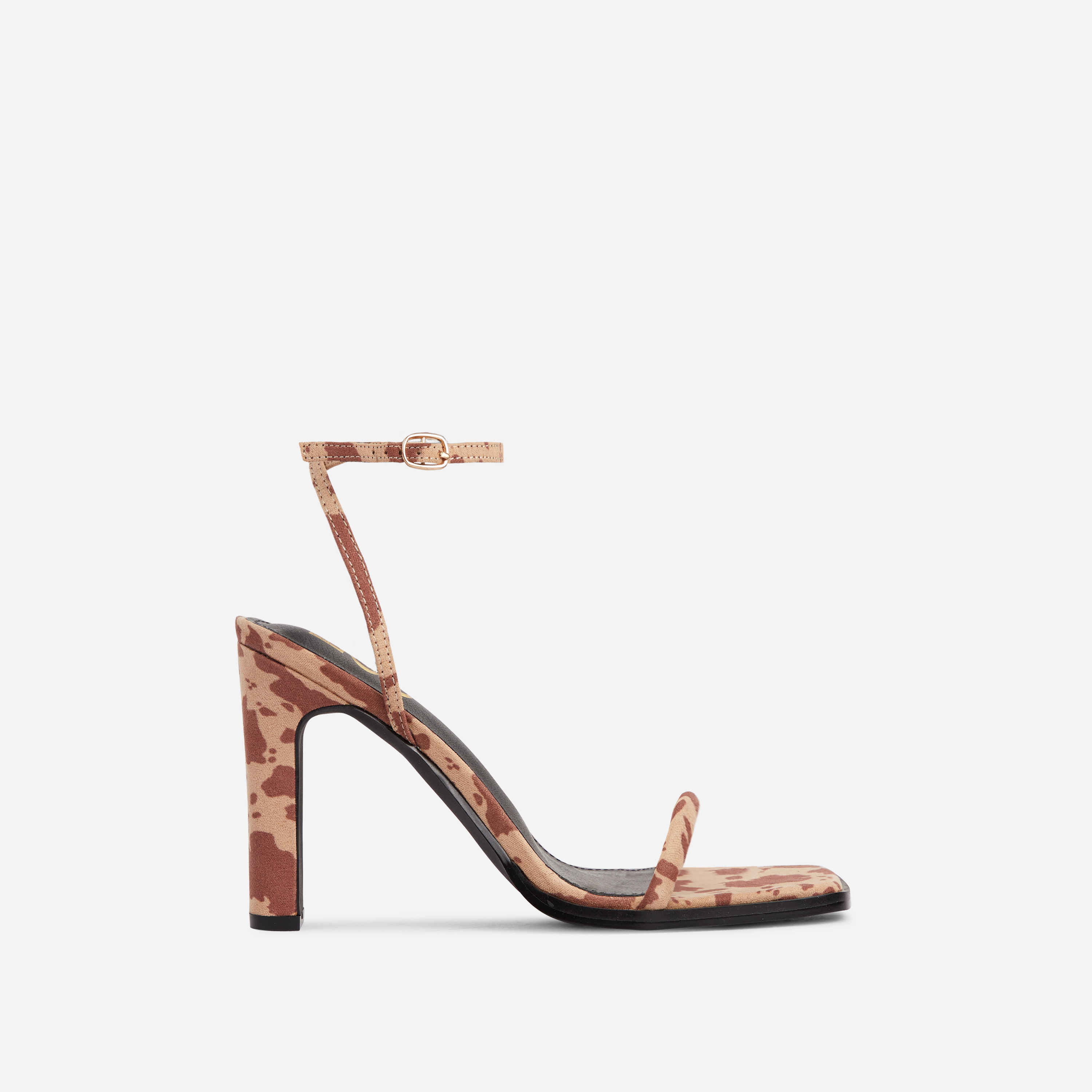 Addyson Square Toe Barely There Block Heel In Brown Cow Print Faux Suede, Brown (EGO SHOES)