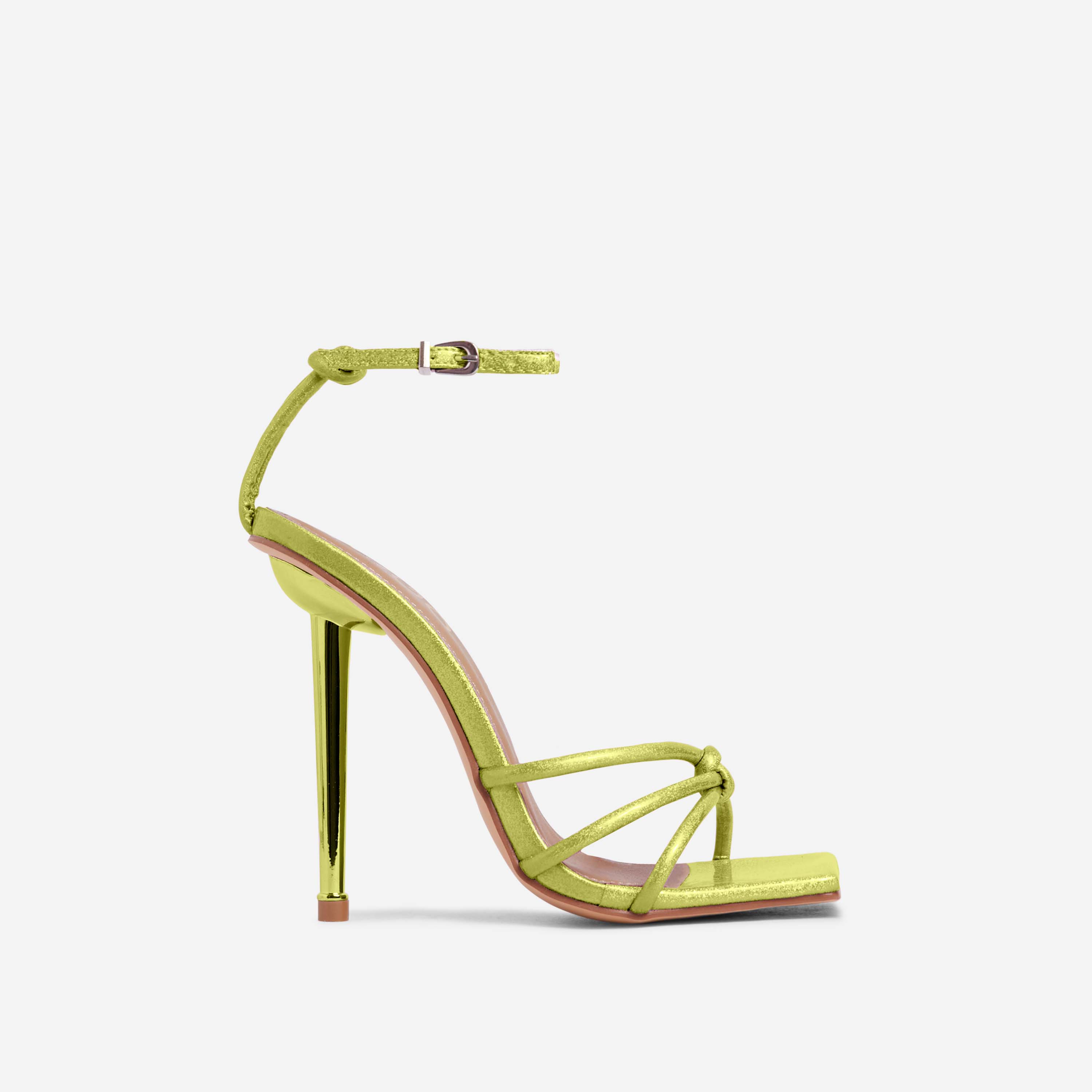 Camila Knotted Strap Square Toe Barely There Heel In Green Metallic Glitter Faux Leather, Green (EGO SHOES)