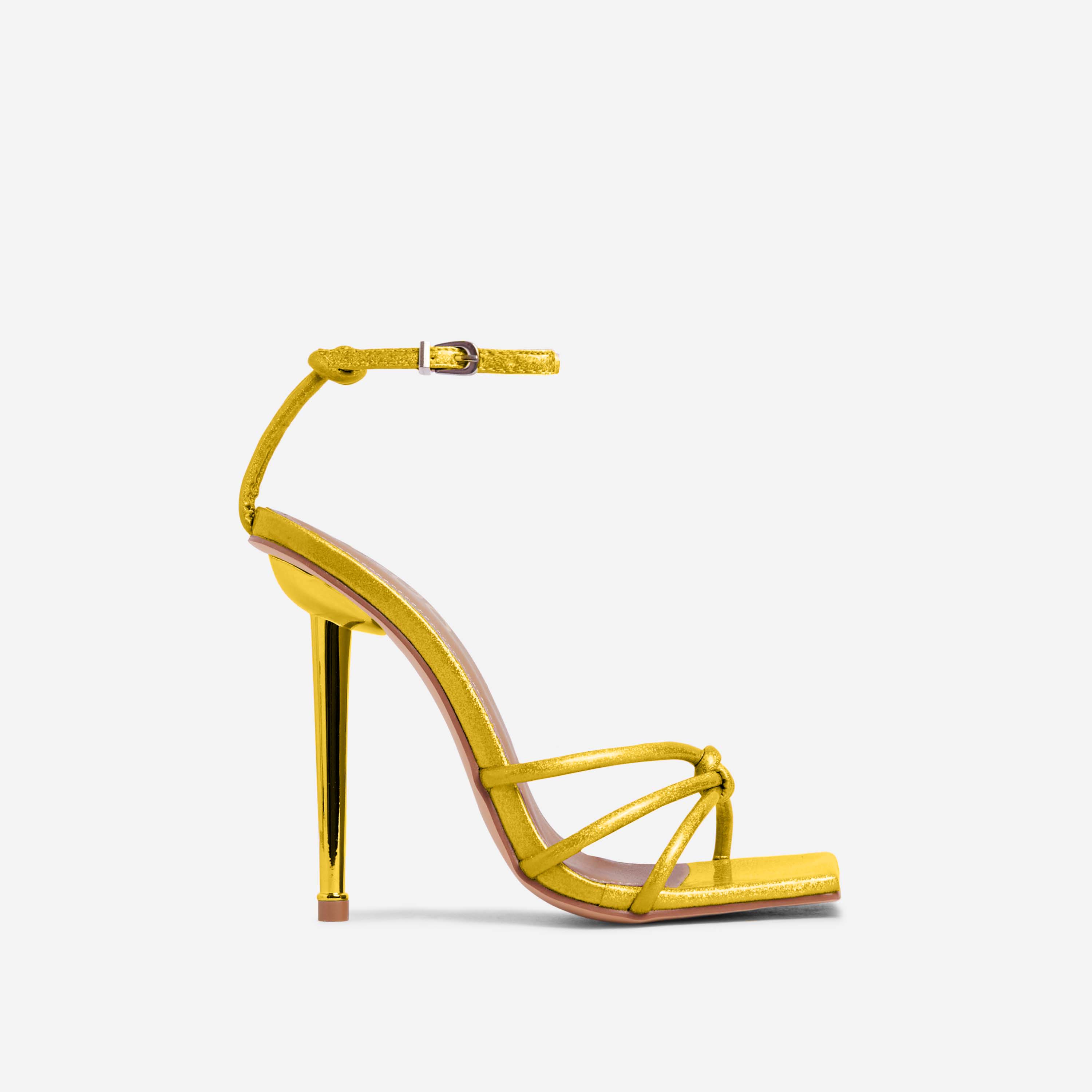 Camila Knotted Strap Square Toe Barely There Heel In Gold Metallic Glitter Faux Leather, Gold (EGO SHOES)