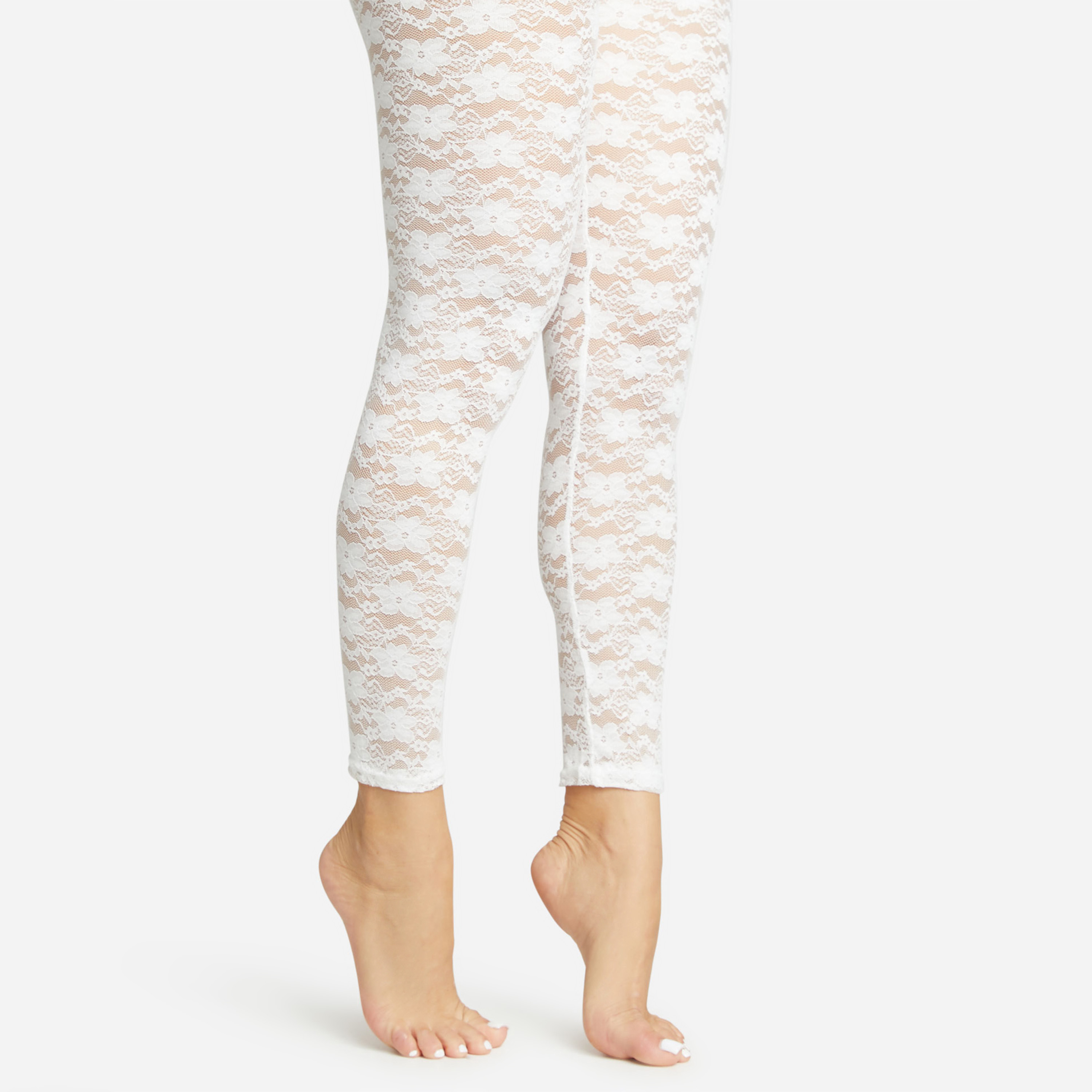Footless Leggings Tights White with Lace Bottom 8013