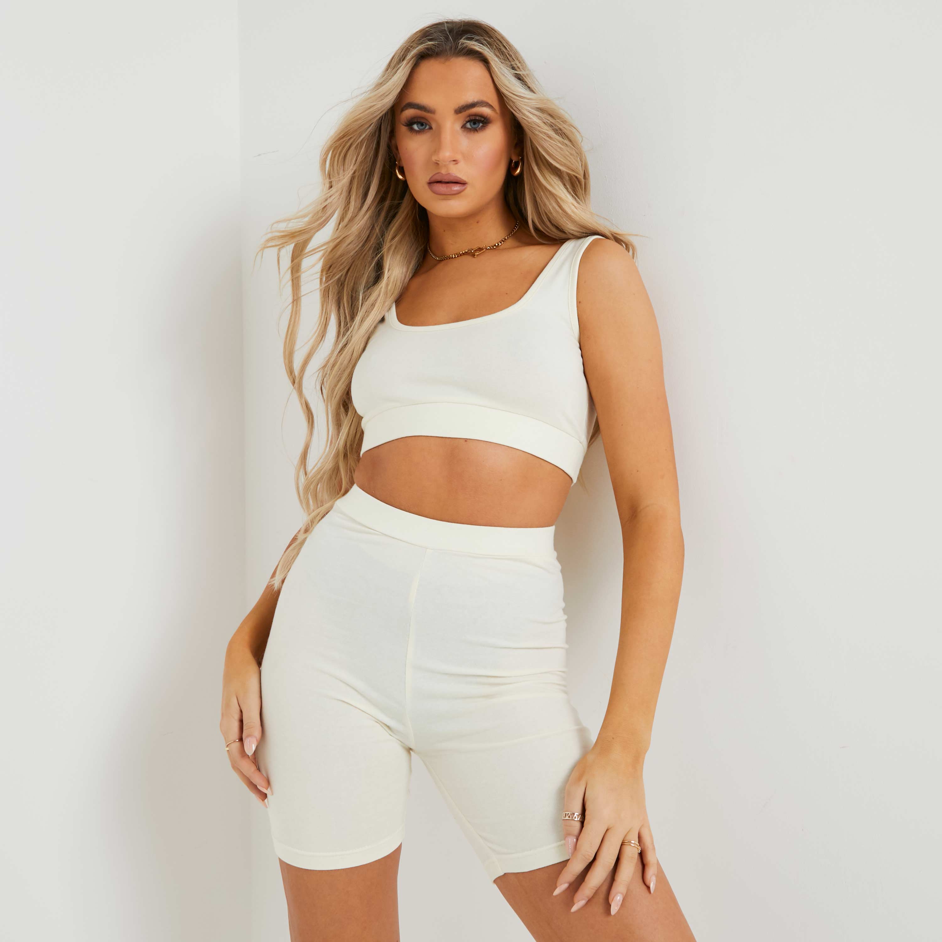 Scooped Neck Crop Top In Cream Nude UK 16, Nude (EGO SHOES)