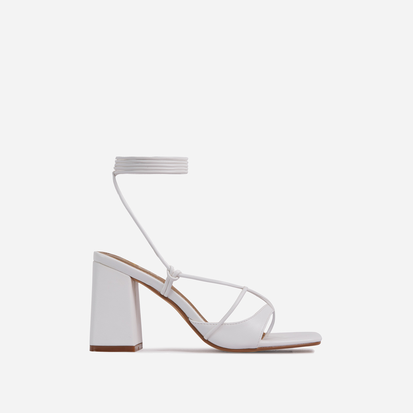 Take-Off Lace Up Square Toe Low Block Heel In White Faux Leather, White (EGO SHOES)