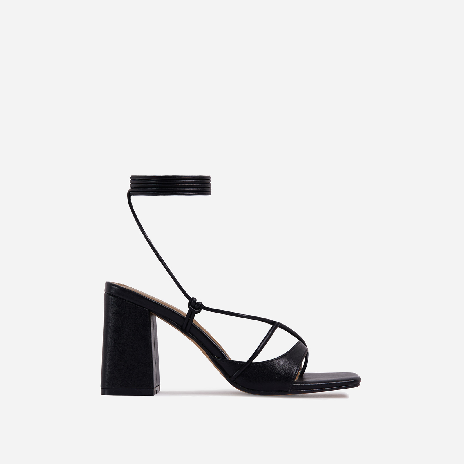 Take-Off Lace Up Square Toe Low Block Heel In Black Faux Leather, Black (EGO SHOES)