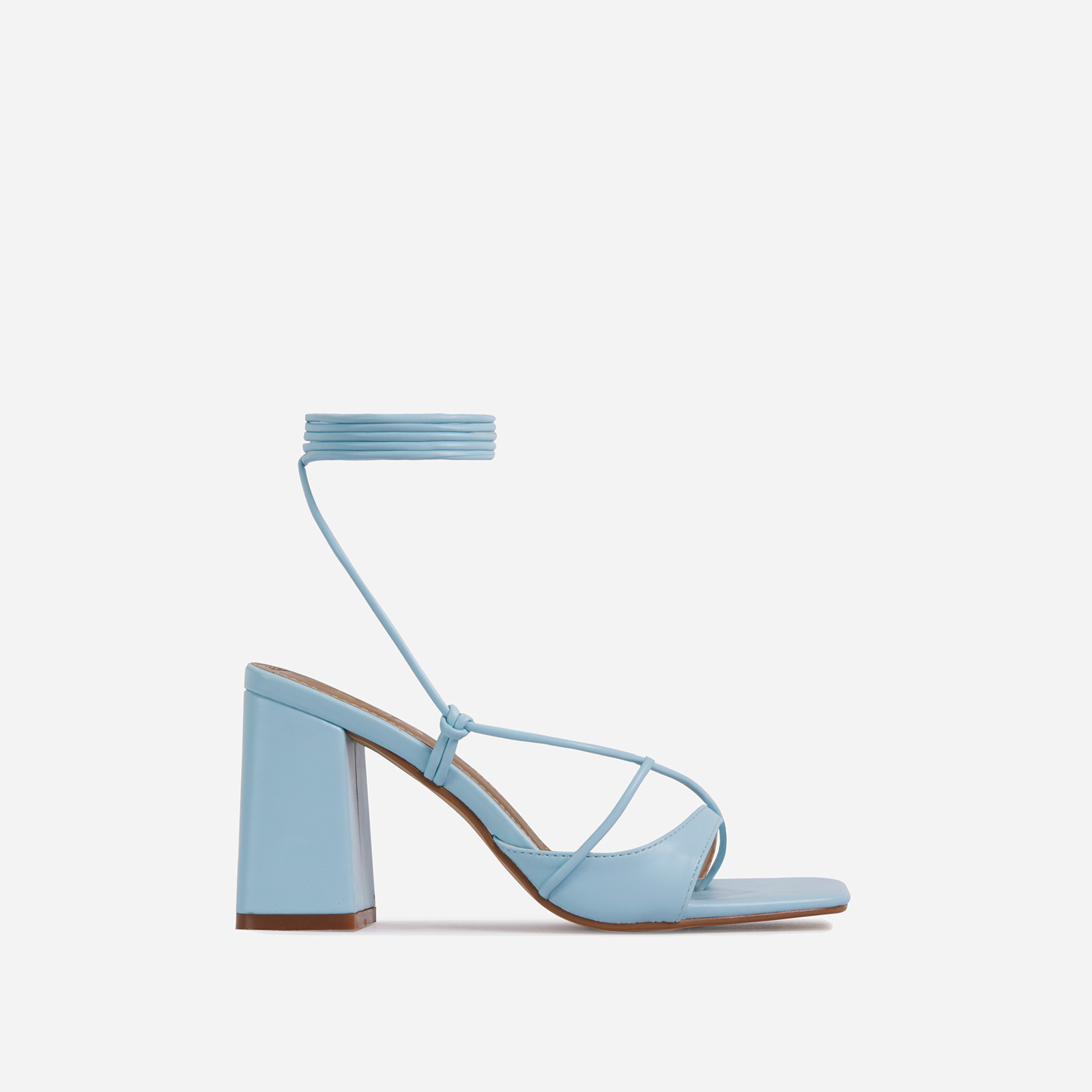 Take-Off Lace Up Square Toe Low Block Heel In Light Blue Faux Leather, Blue (EGO SHOES)