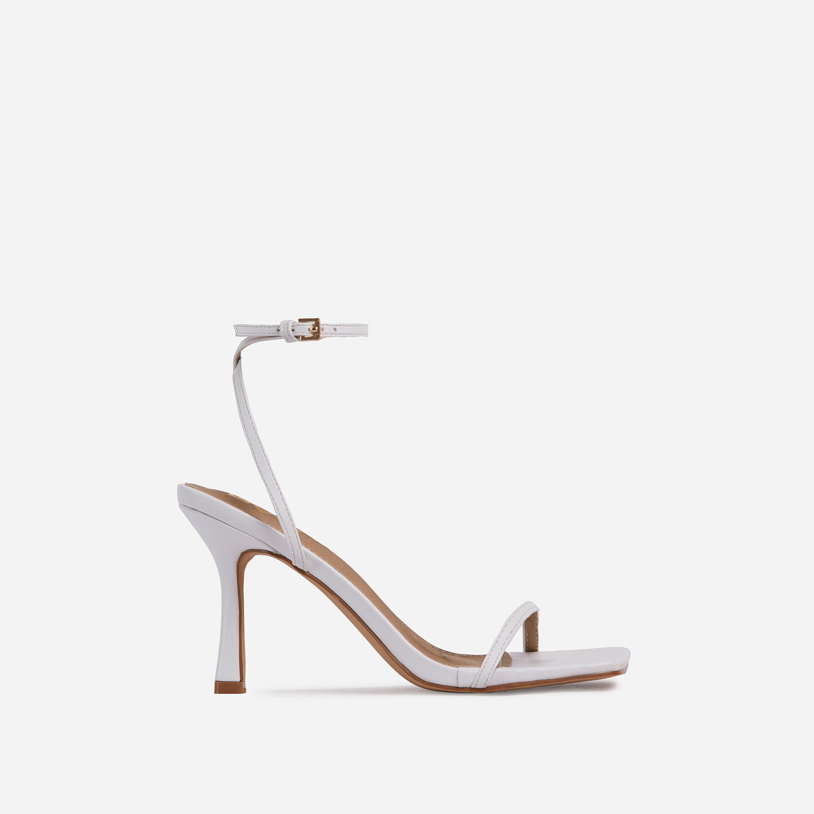 Savannah Barely There Square Toe Heel In White Faux Leather, White (EGO SHOES)