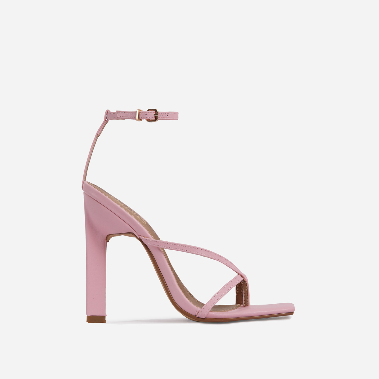 Enlighten Wide Fit Criss Cross Square Toe Sculptured Block Heel In Pink Faux Leather, Pink (EGO SHOES)