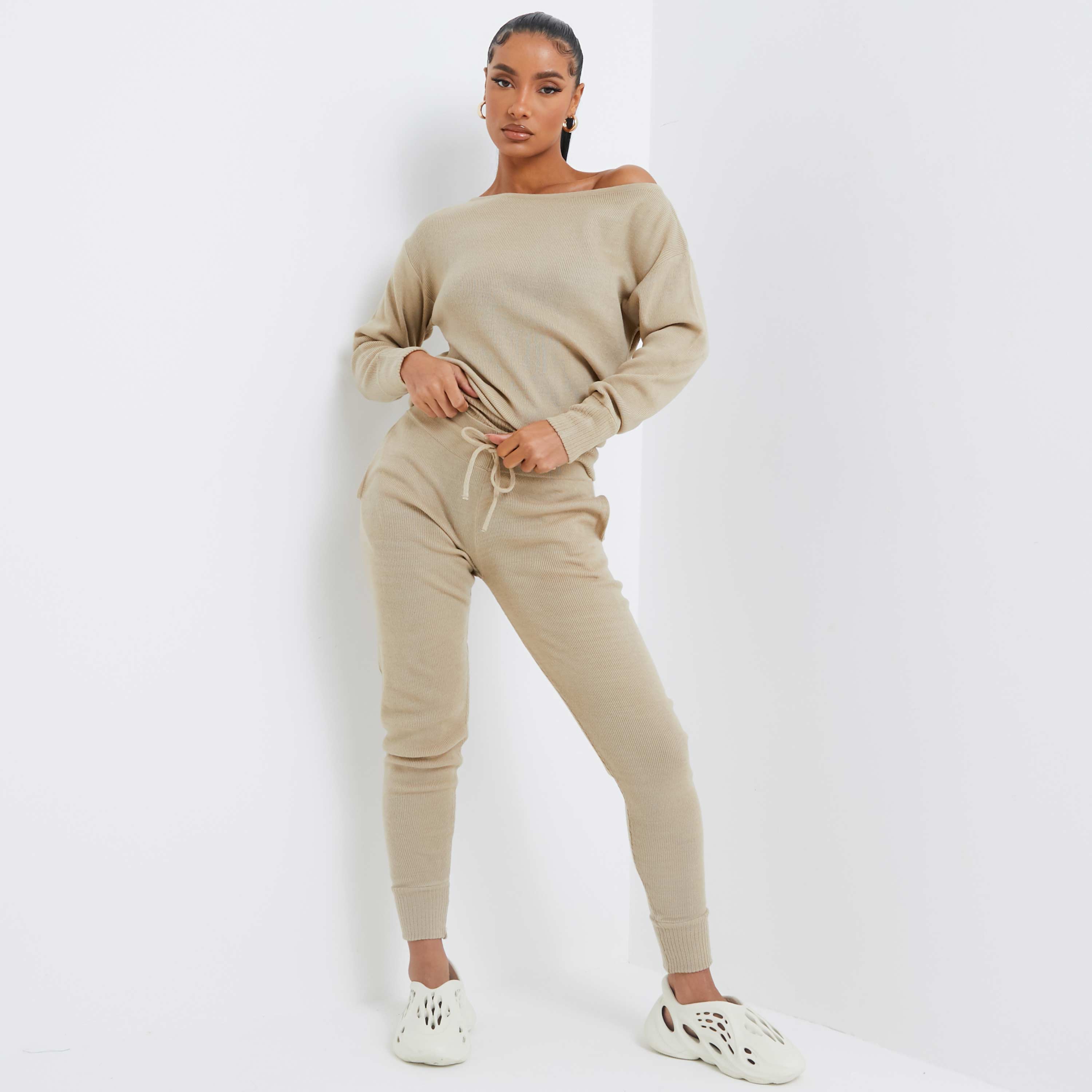 Knitted Jumper And Leggings Co-Ord In Stone UK 12, Nude