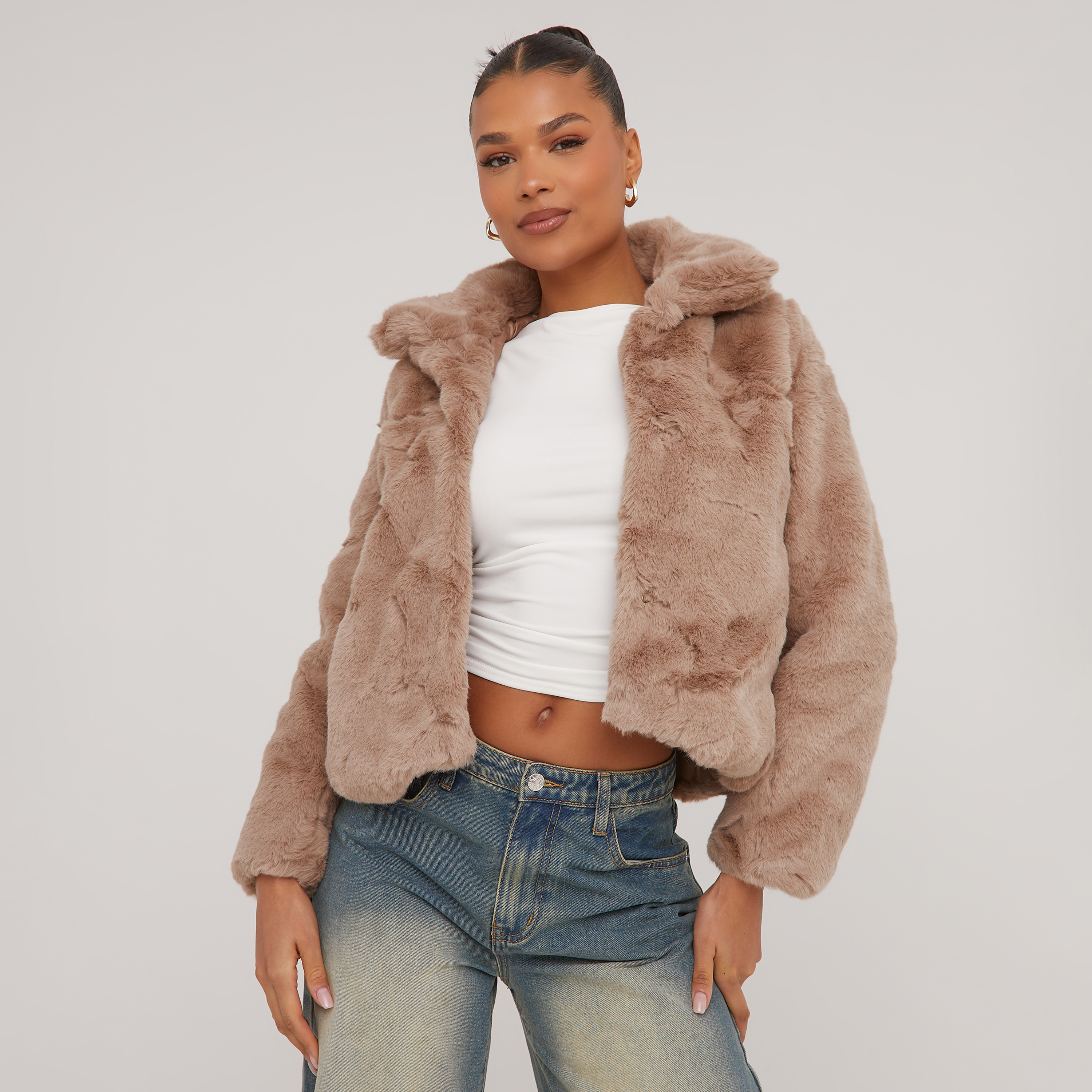 Taupe faux fur on sale jacket