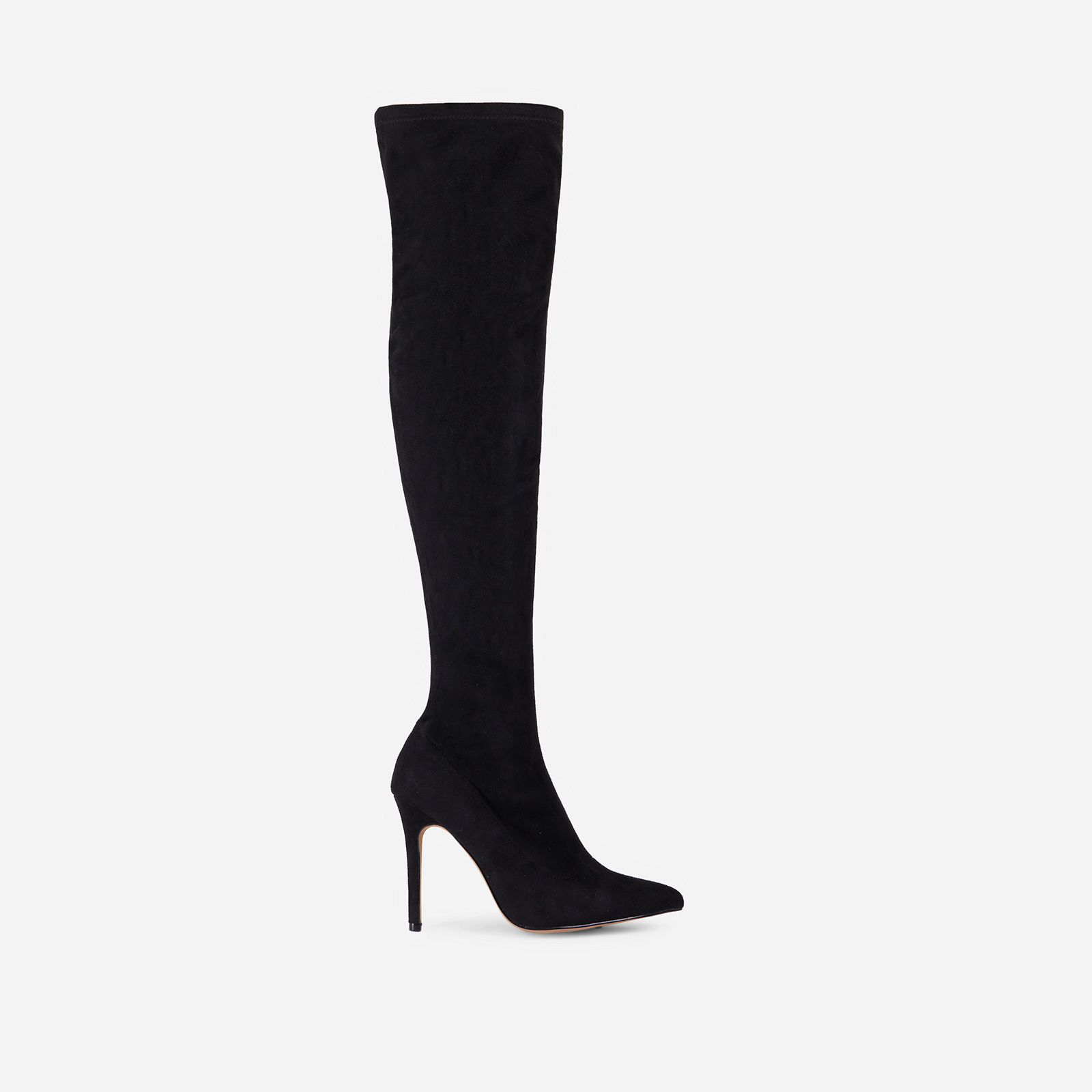 Alabama Pointed Toe Over The Knee Thigh High Long Sock Boot In Black Faux Suede, Black (EGO SHOES)