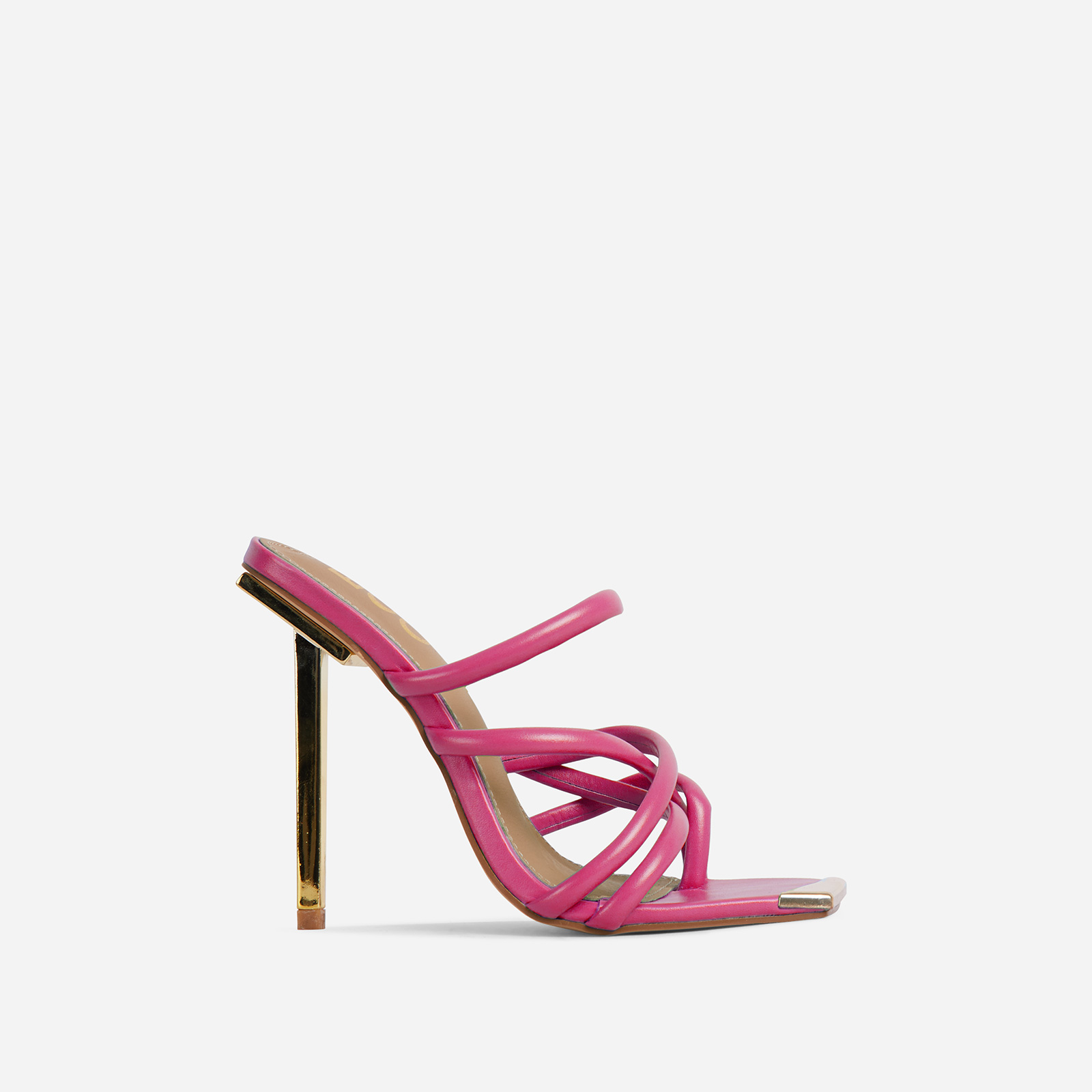 Radical Strappy Square Toe Metallic Heel Mule In Pink Faux Leather, Pink (EGO SHOES)