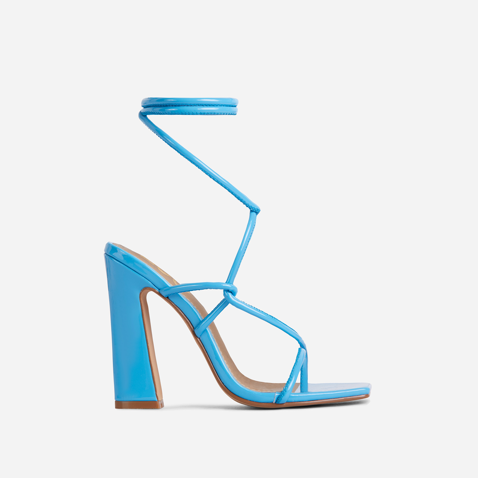 Faith Lace Up Square Toe Flared Block Heel In Blue Patent, Blue (EGO SHOES)