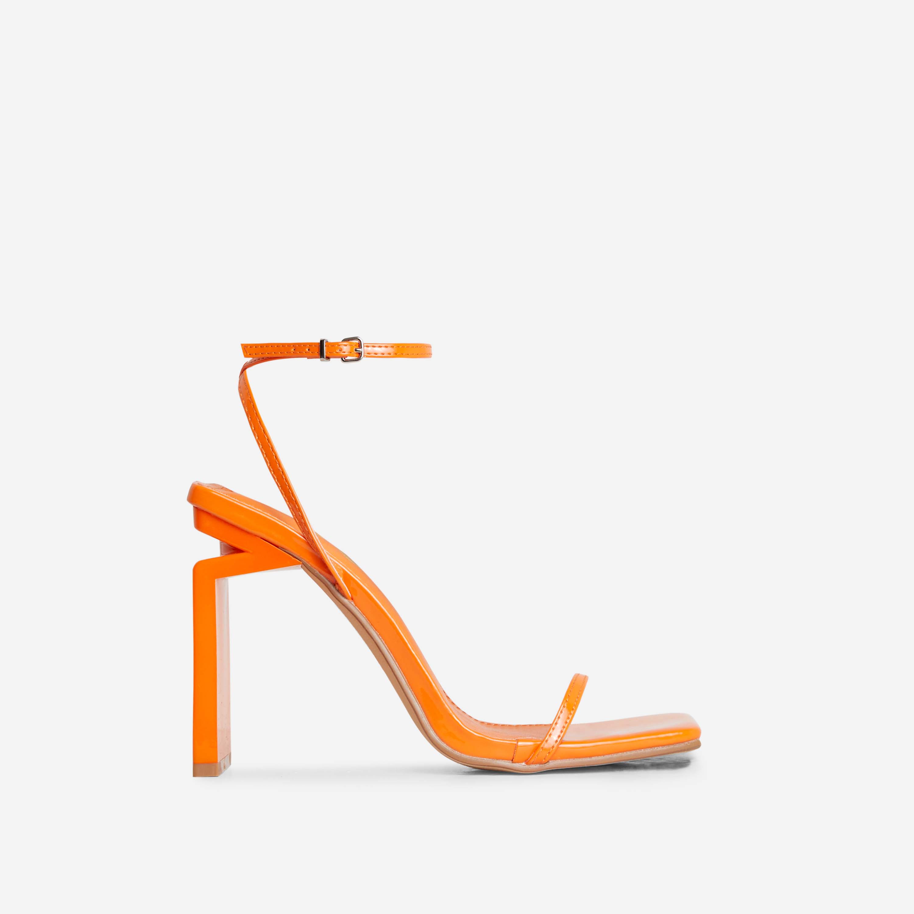 Nicole Barely There Square Toe Cut Out Thin Block Heel In Orange Patent, Orange (EGO SHOES)