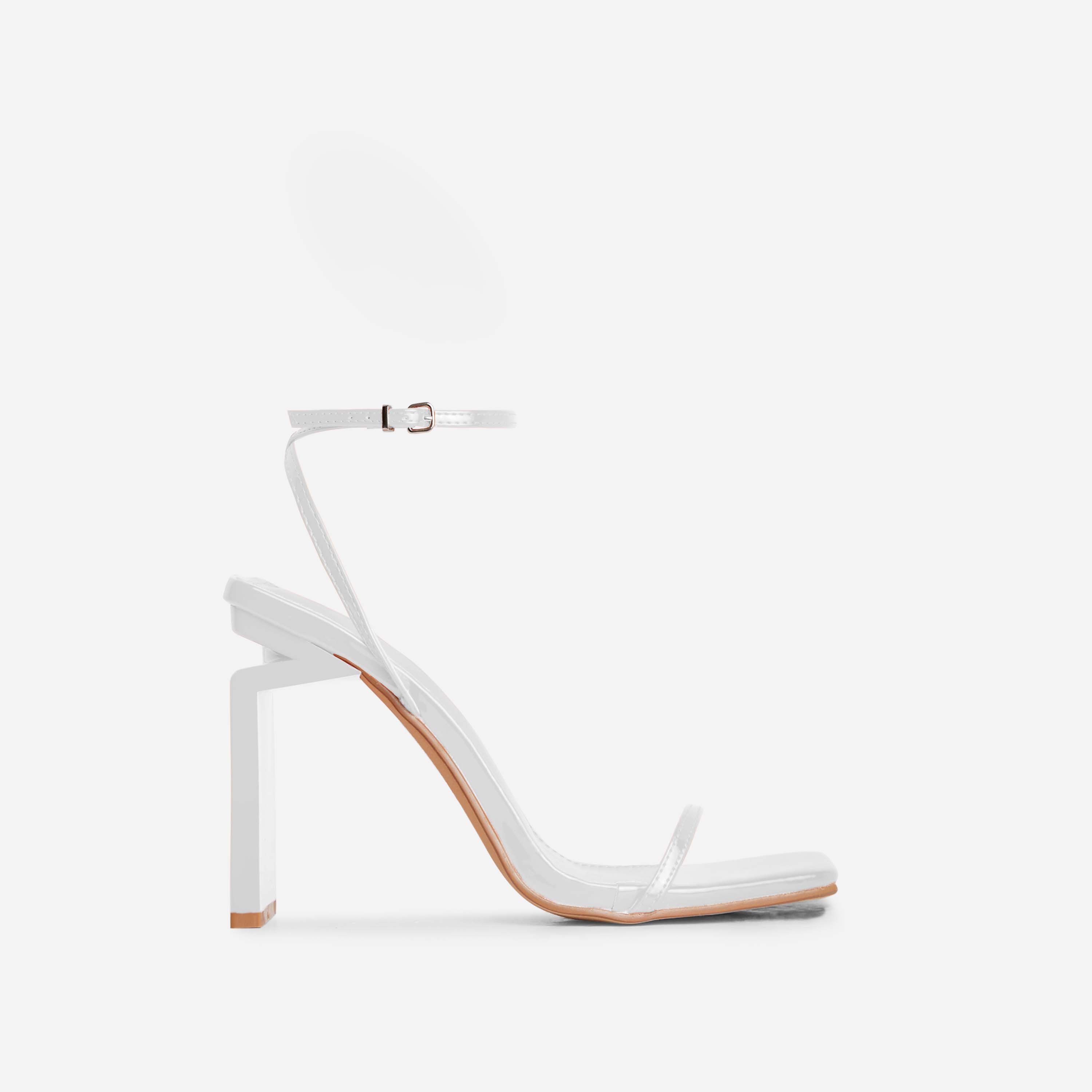 Nicole Barely There Square Toe Cut Out Thin Block Heel In White Patent, White (EGO SHOES)