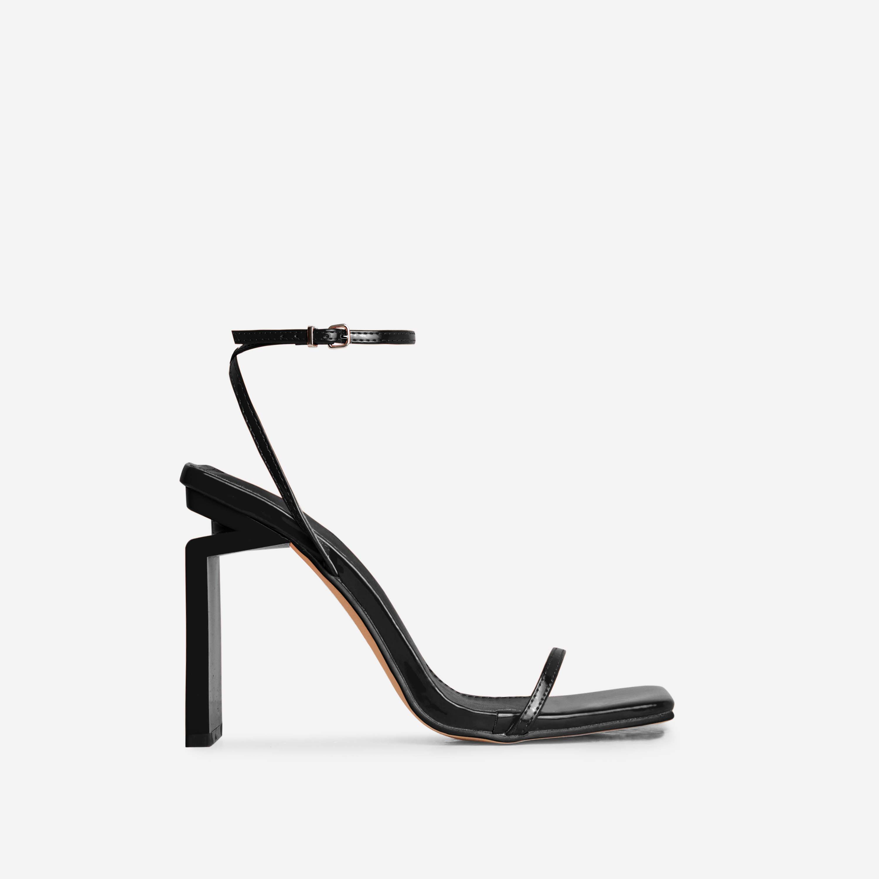 Nicole Barely There Square Toe Cut Out Thin Block Heel In Black Patent, Black (EGO SHOES)