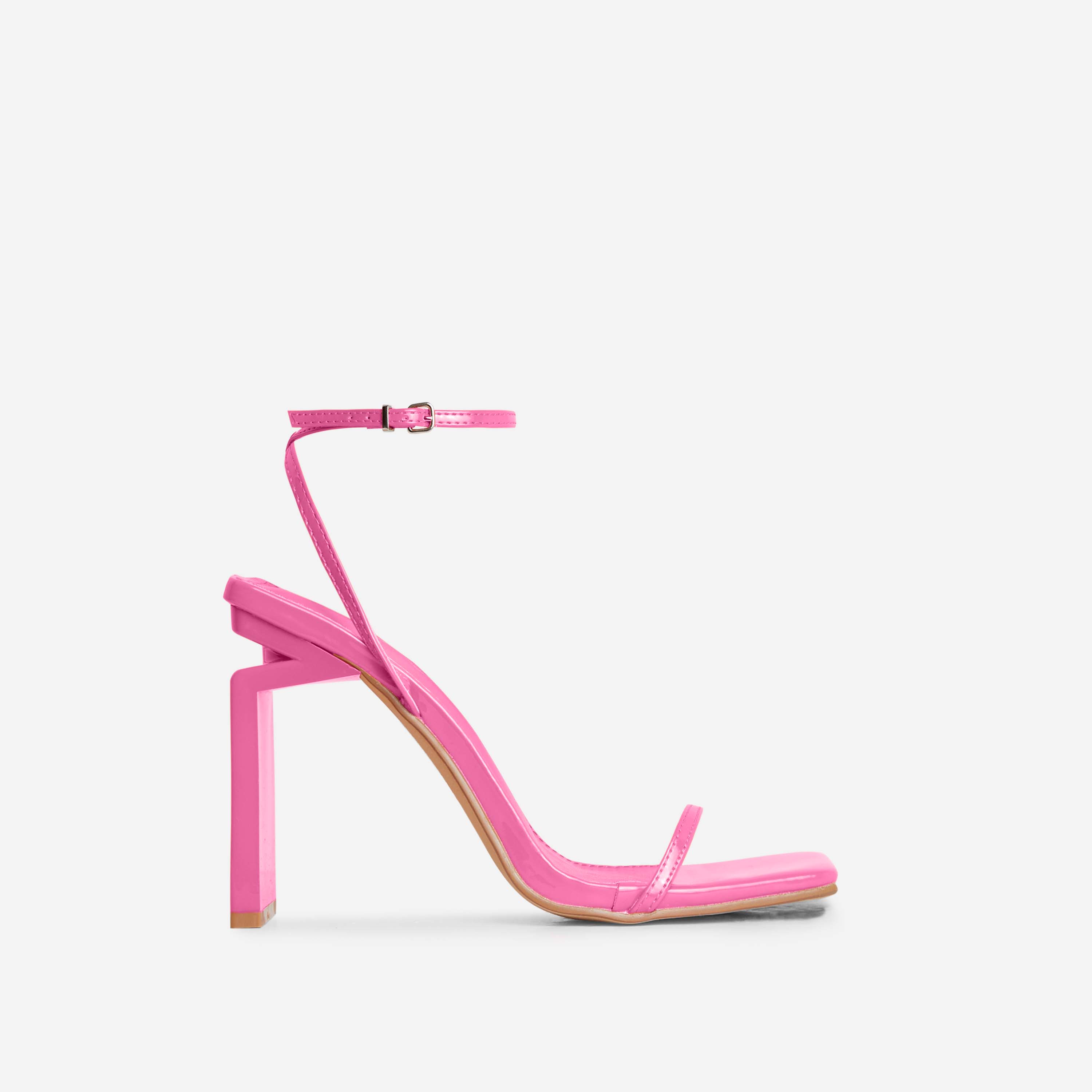 Nicole Barely There Square Toe Cut Out Thin Block Heel In Pink Patent, Pink (EGO SHOES)