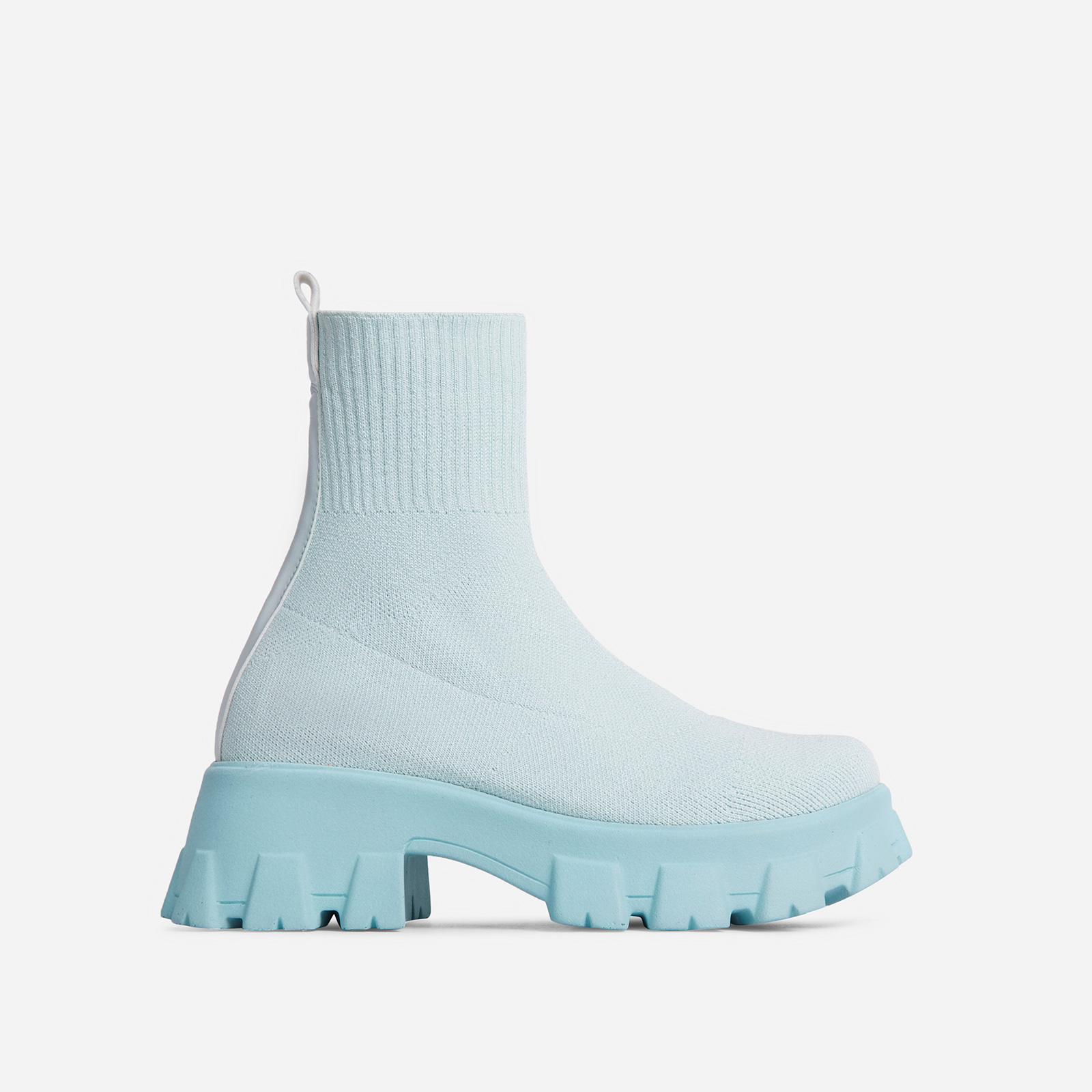 Don't-Trust Chunky Sole Ankle Chelsea Sock Biker Boot In Mint Green Knit, Green (EGO SHOES)