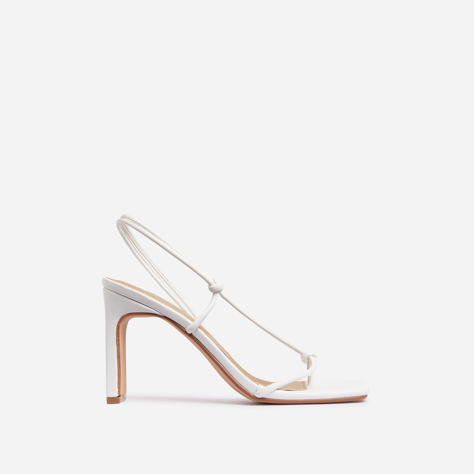 Marble Square Toe Knot Detail Heel In White Faux Leather, White (EGO SHOES)