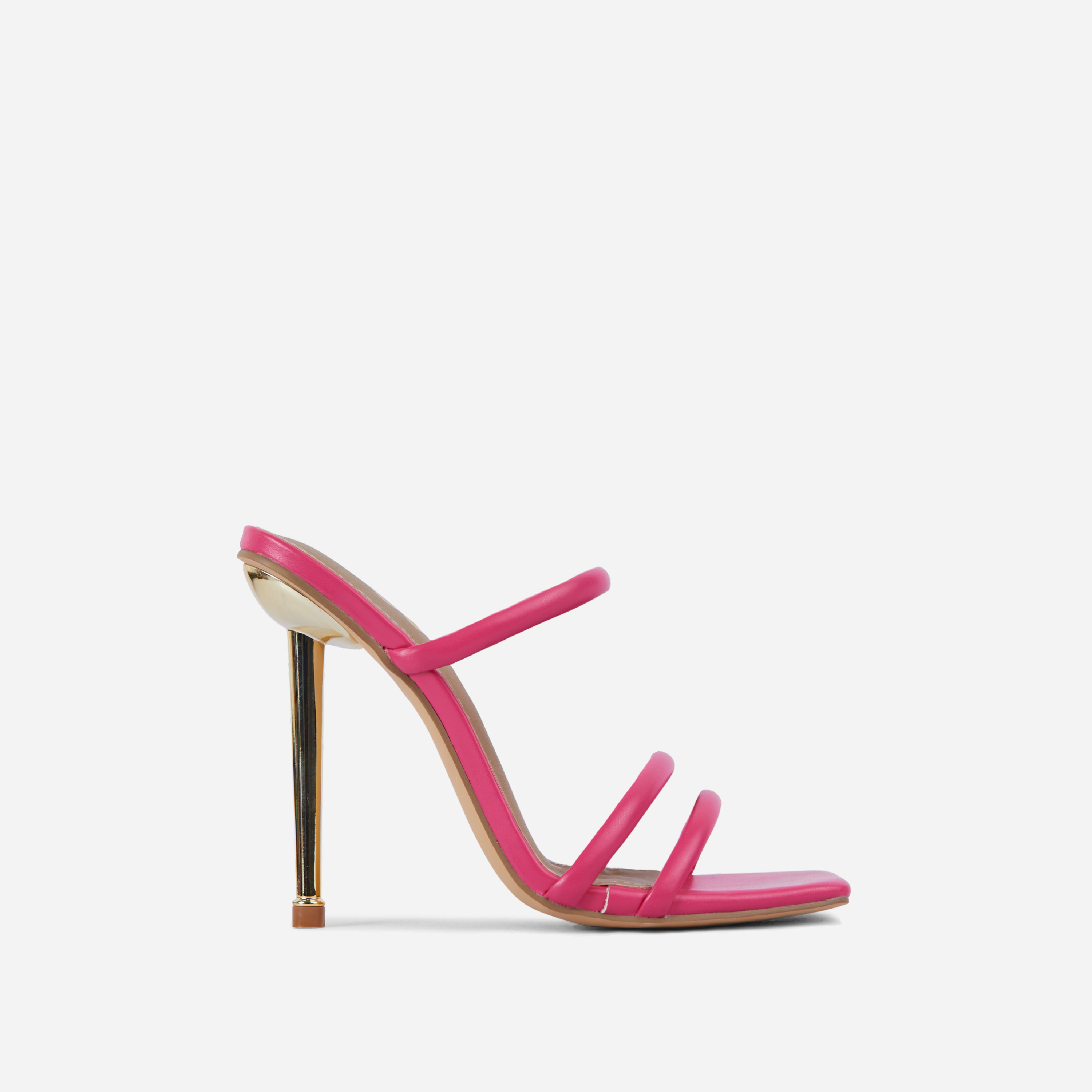 Bailee Strappy Square Toe Metallic Heel Mule In Pink Faux Leather, Pink (EGO SHOES)