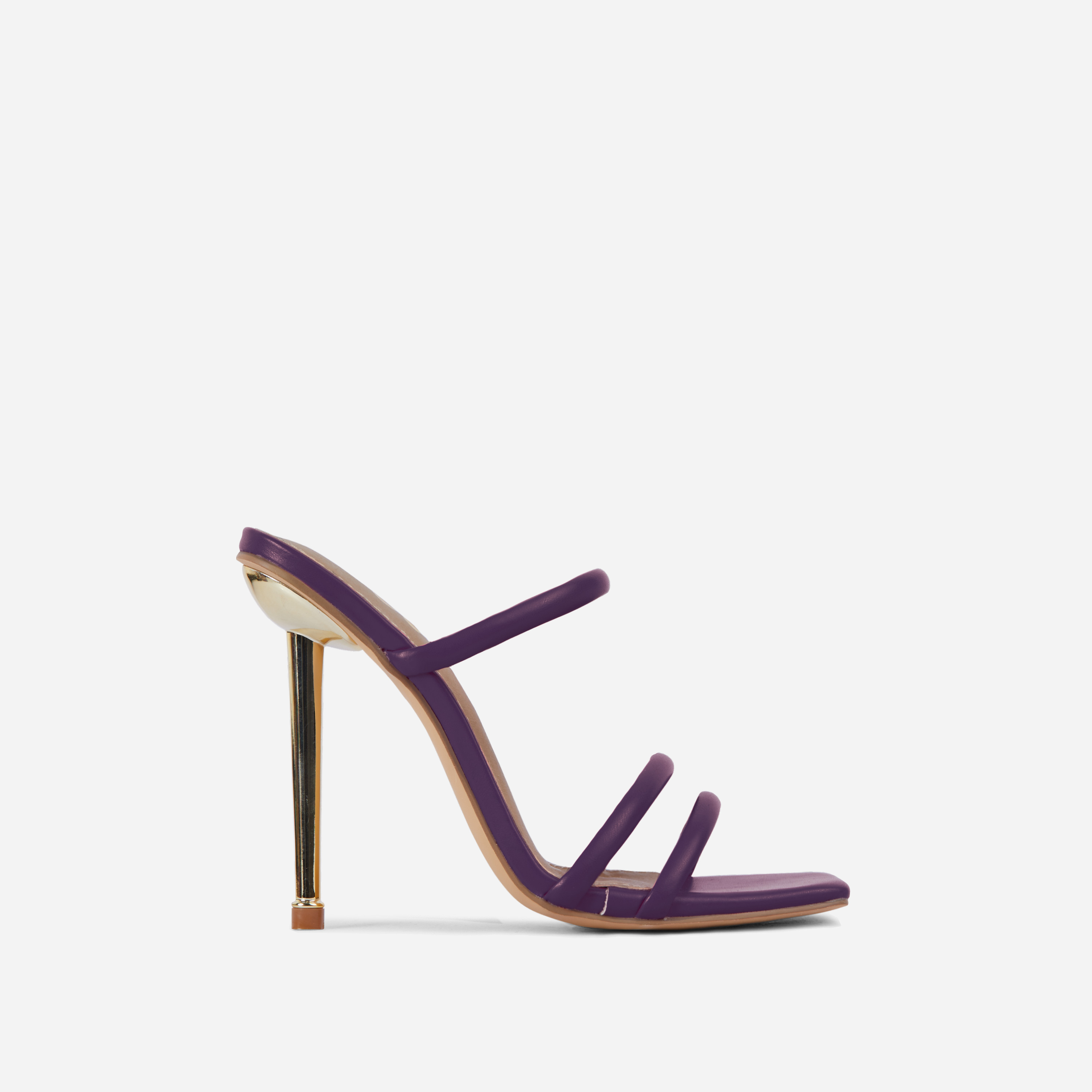 Bailee Strappy Square Toe Metallic Heel Mule In Purple Faux Leather, Purple (EGO SHOES)