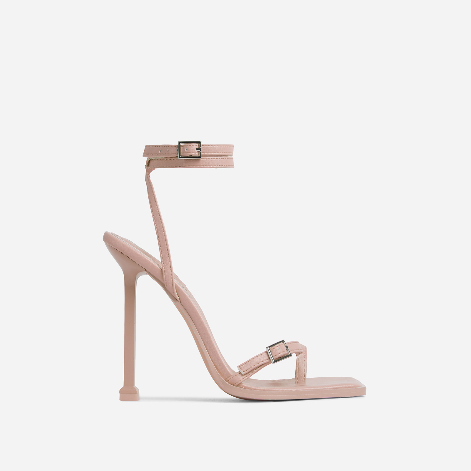 Party-Hardy Barely There Buckle Detail Square Toe Heel In Nude Faux Leather, Nude (EGO SHOES)