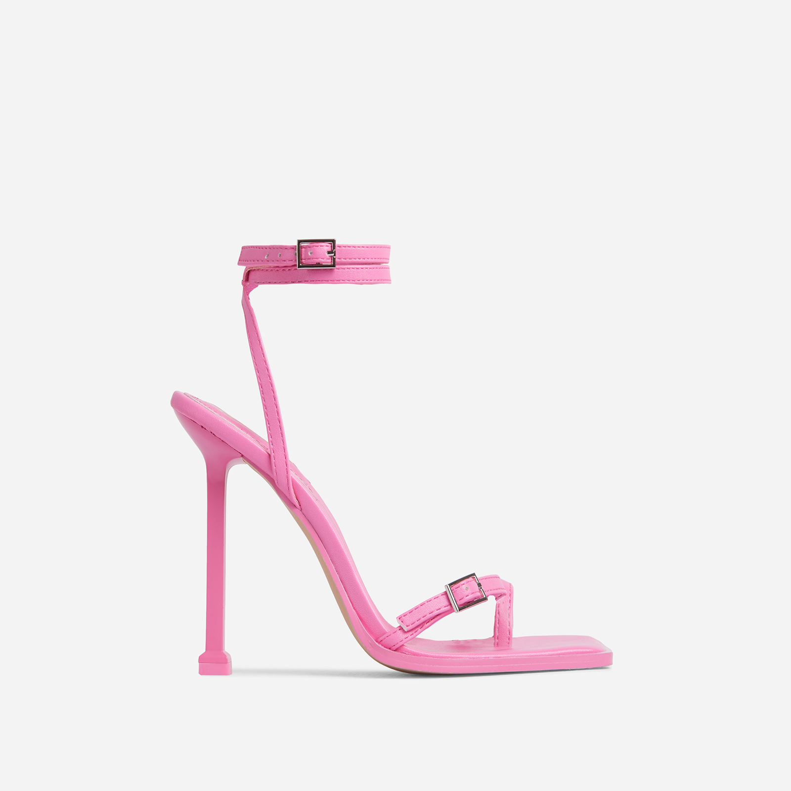 Party-Hardy Wide Fit Barely There Buckle Detail Square Toe Heel In Pink Faux Leather, Pink (EGO SHOES)