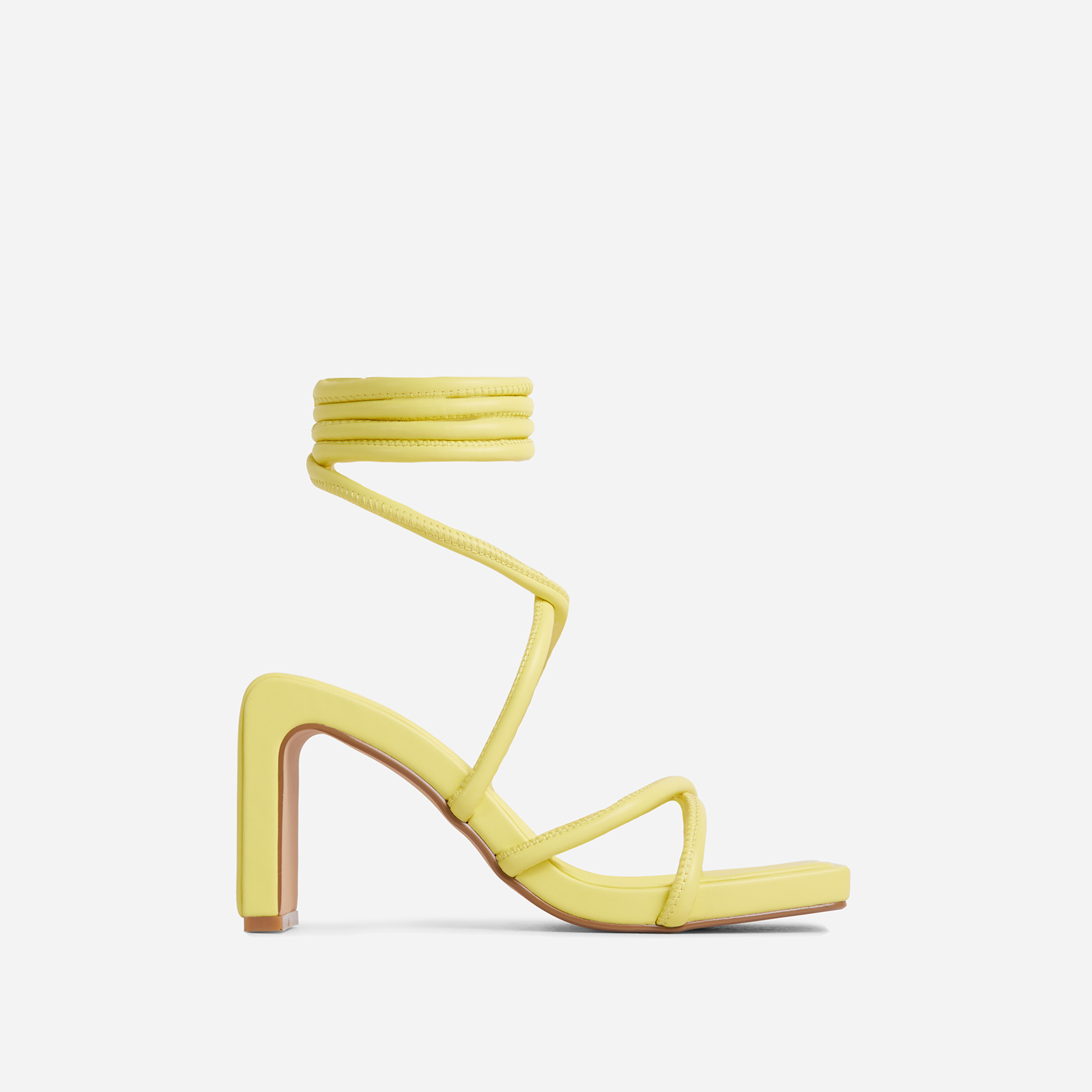 Lana Strappy Chunky Lace Up Square Toe Thin Low Block Heel In Yellow Faux Leather, Yellow (EGO SHOES)