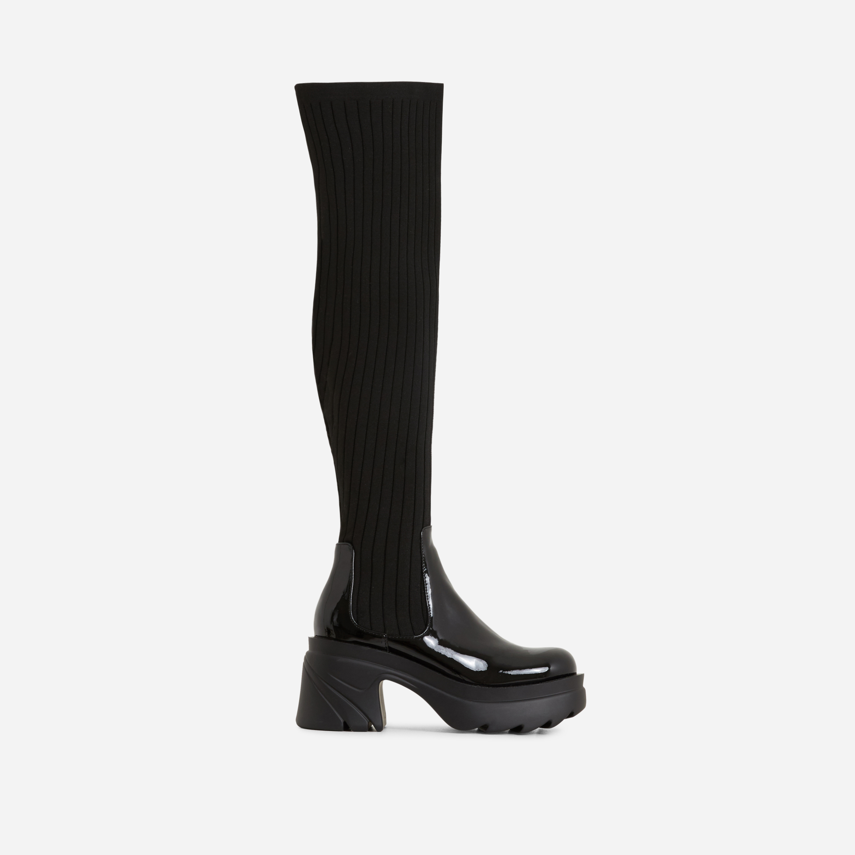 Margot Wide Fit Knitted Over The Knee Thigh High Block Heel Long Sock ...