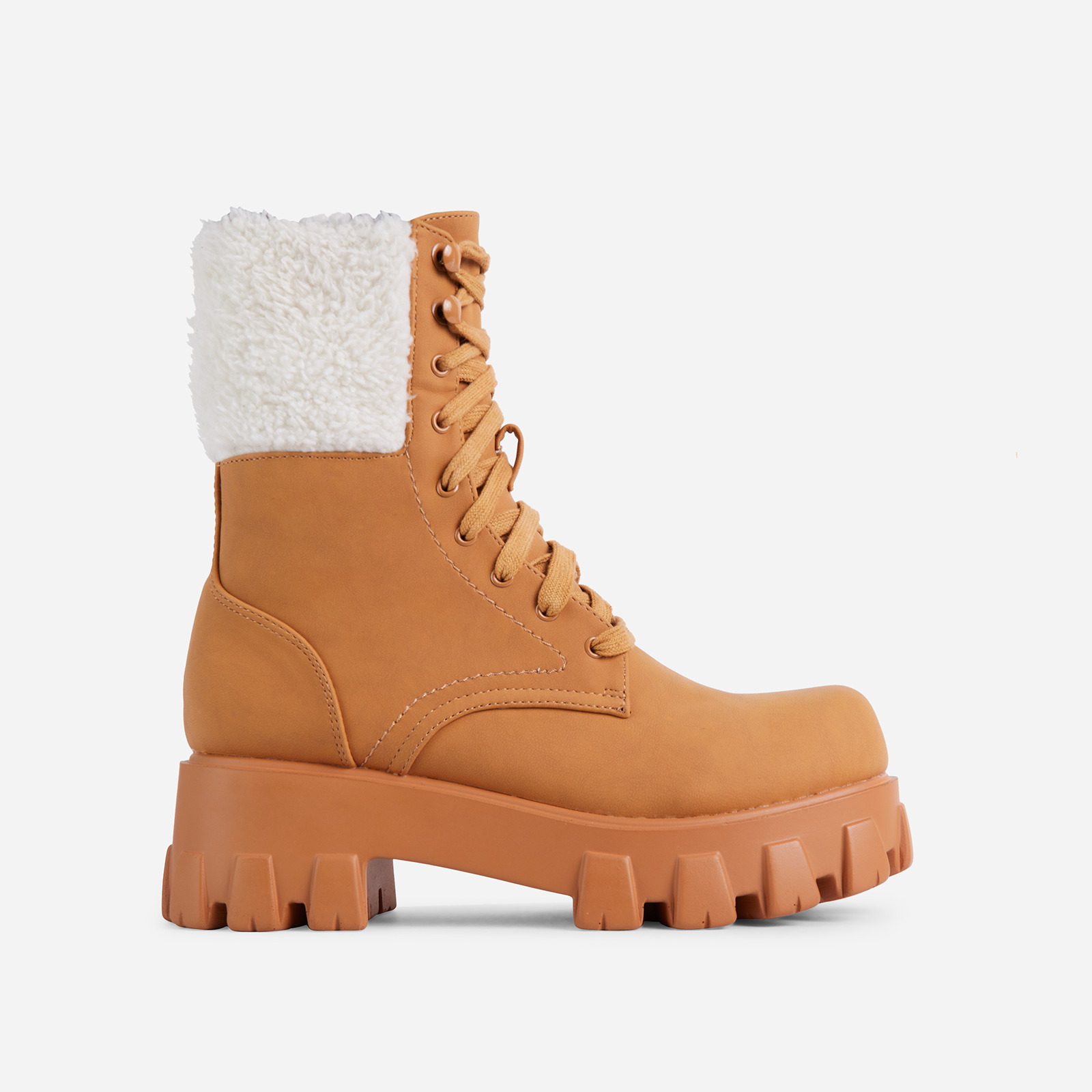 shearling trim lace up ankle boots