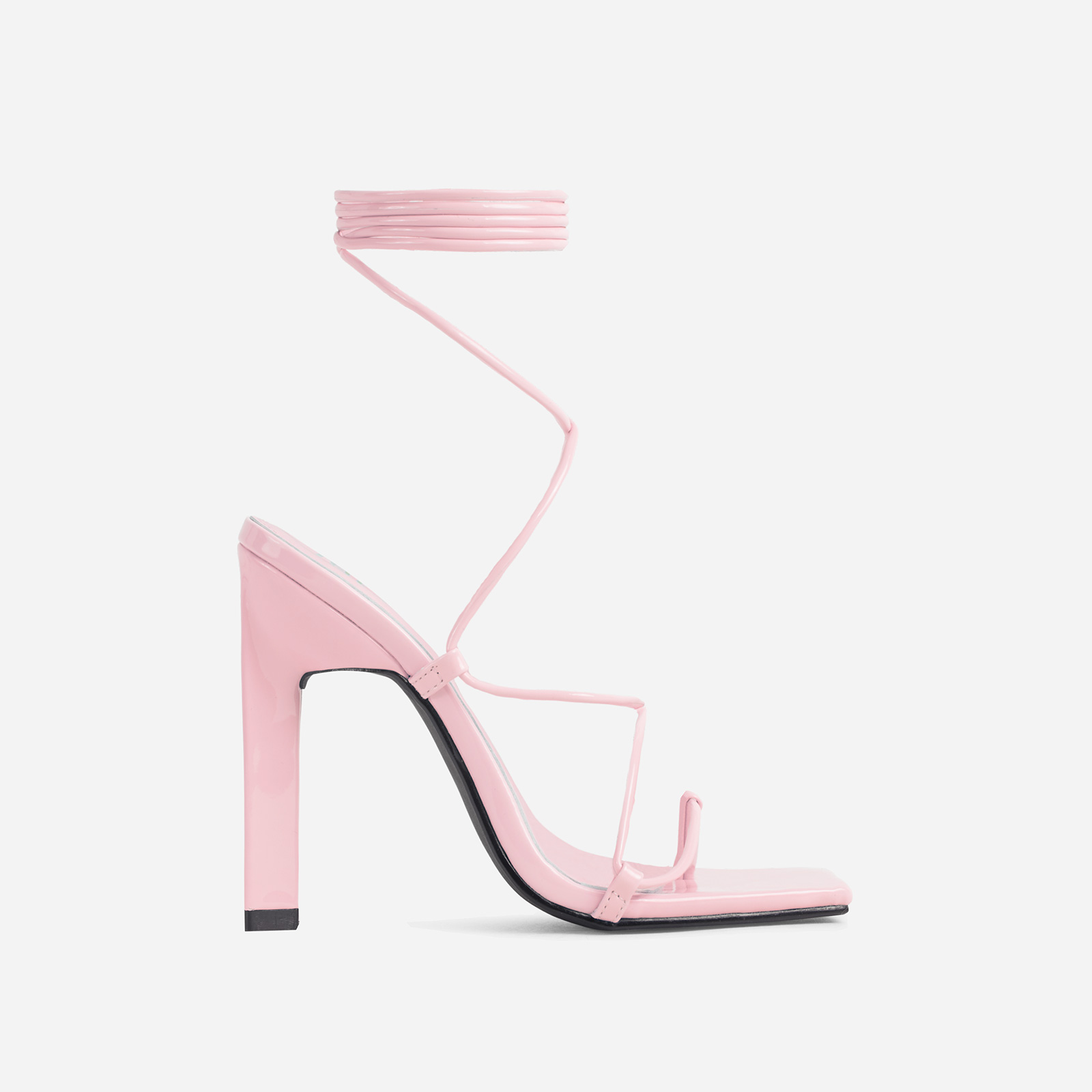 Artisan Lace Up Square Toe Sculptured Block Heel In Pink Faux Leather, Pink (EGO SHOES)