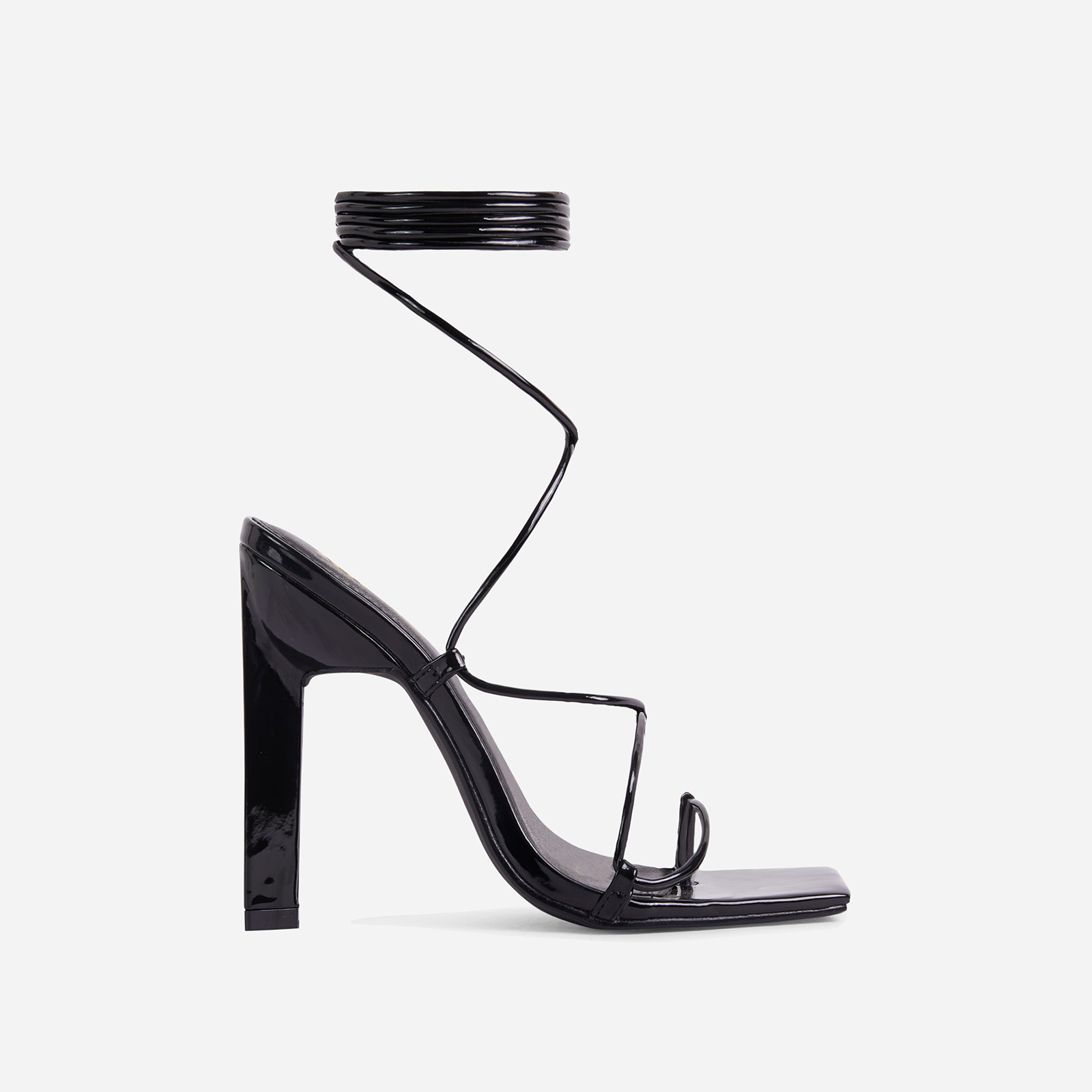 Artisan Lace Up Square Toe Sculptured Block Heel In Black Faux Leather, Black (EGO SHOES)