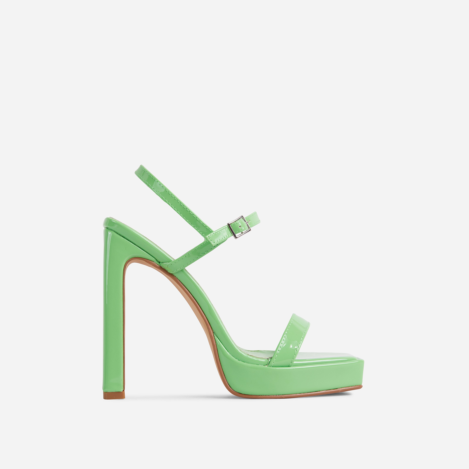 Kimmi Double Strap Square Toe Platform Stiletto Heel In Green Patent, Green (EGO SHOES)