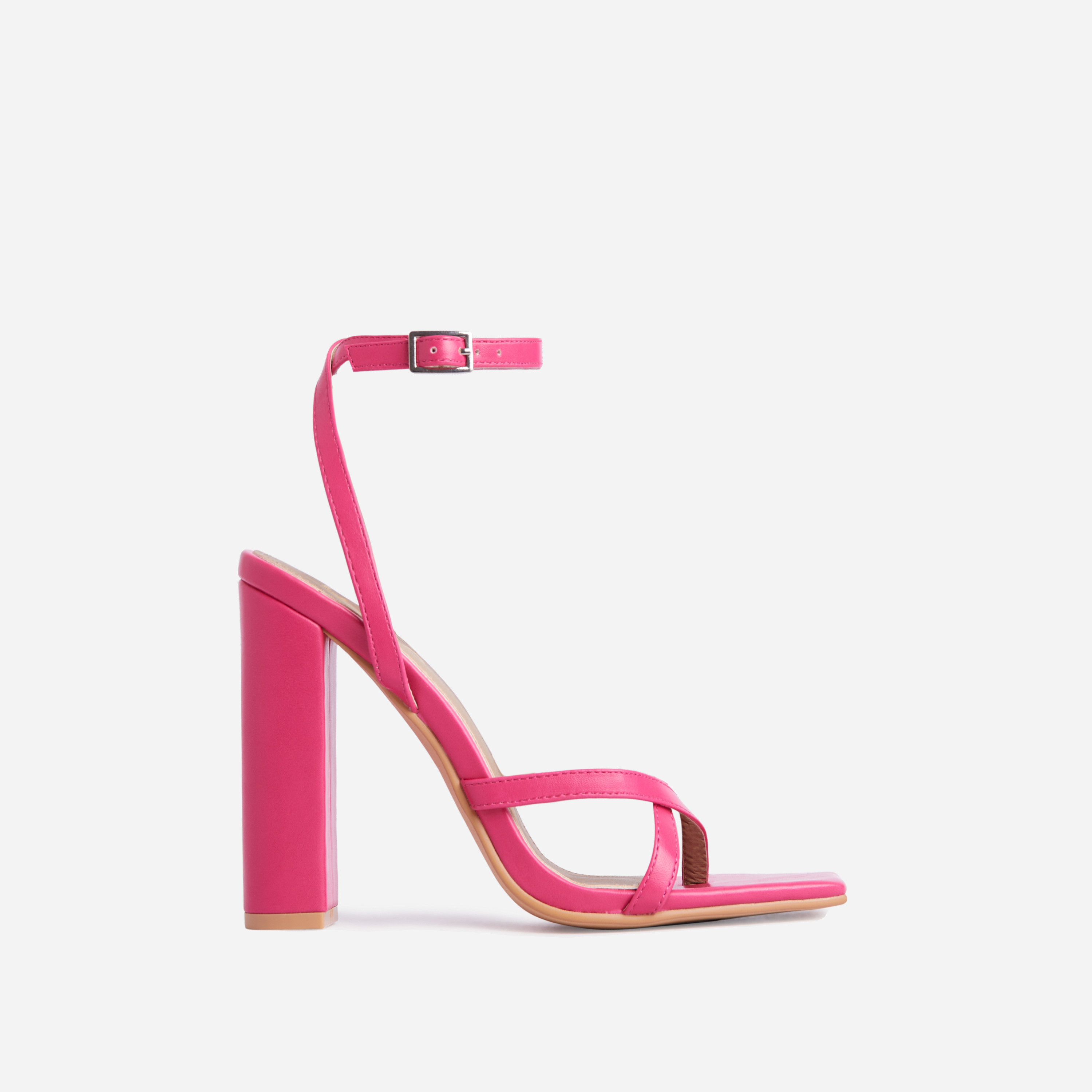 Piper Cross Strap Detail Square Toe Block Heel In Pink Faux Leather, Pink (EGO SHOES)