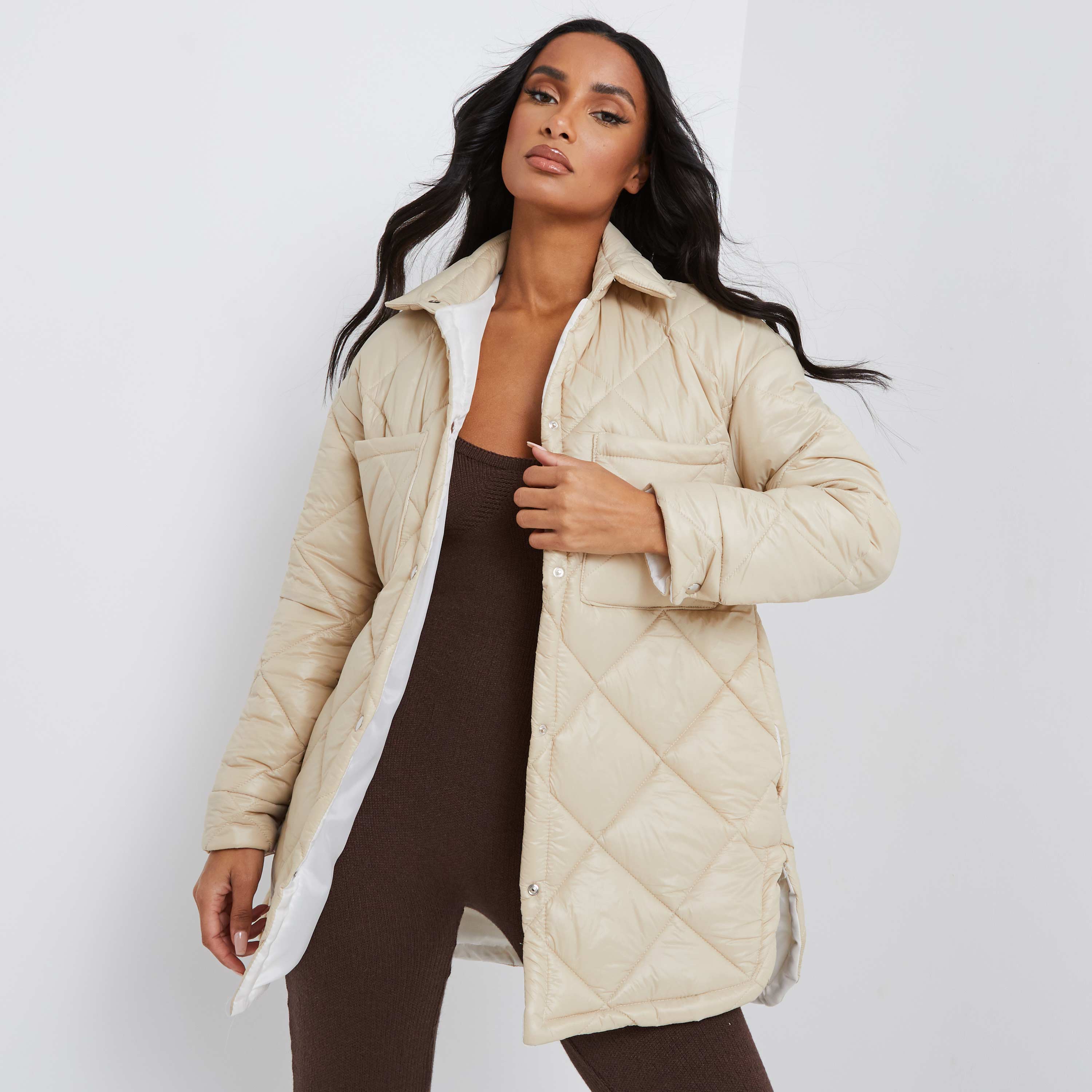 Quilted Oversized Jacket In Nude UK Medium M, Nude