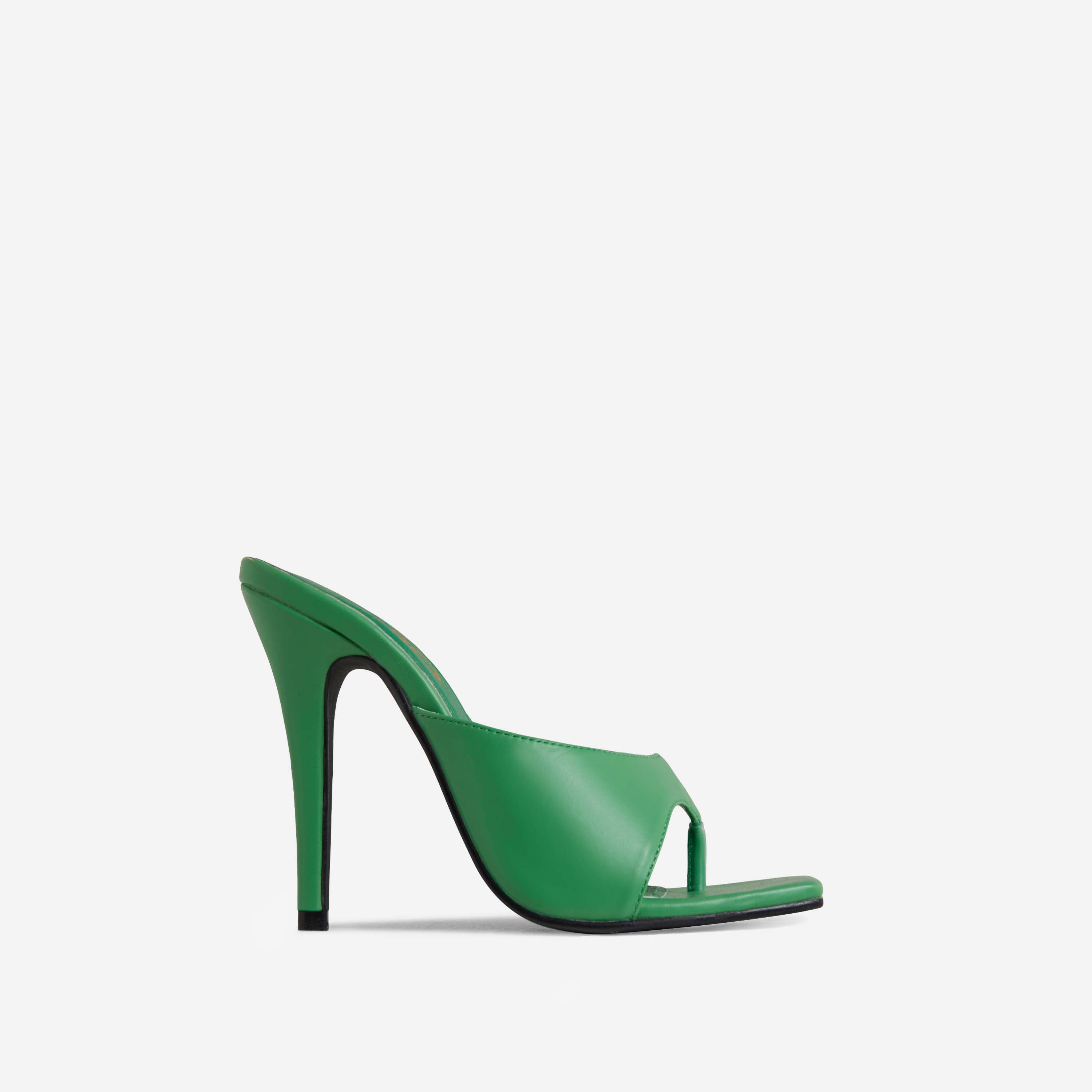 Emmett Wide Fit Thong Strap Square Toe Heel Mule In Green Faux Leather ...