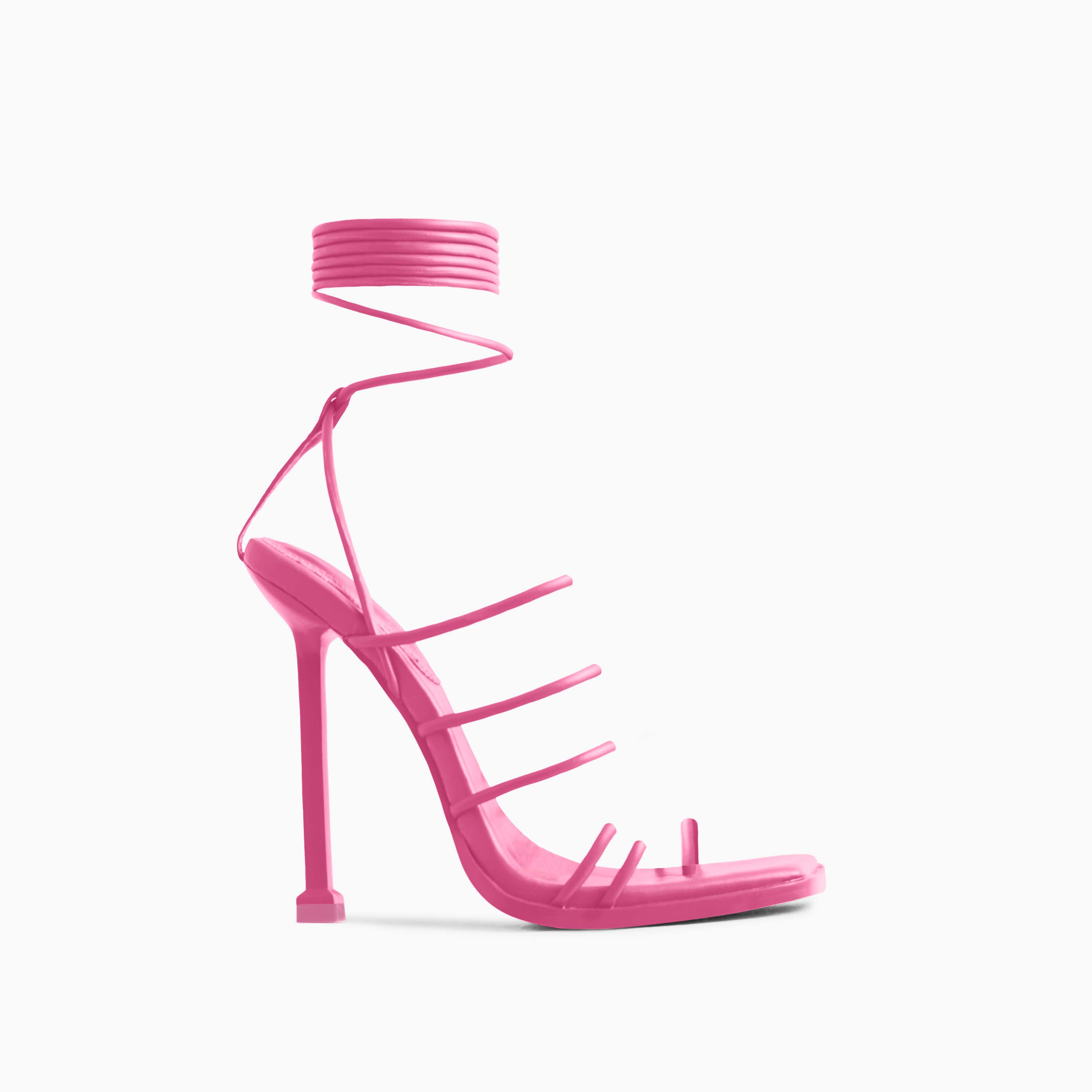 Remi Strappy Lace Up Square Toe Heel In Pink Faux Leather, Pink (EGO SHOES)