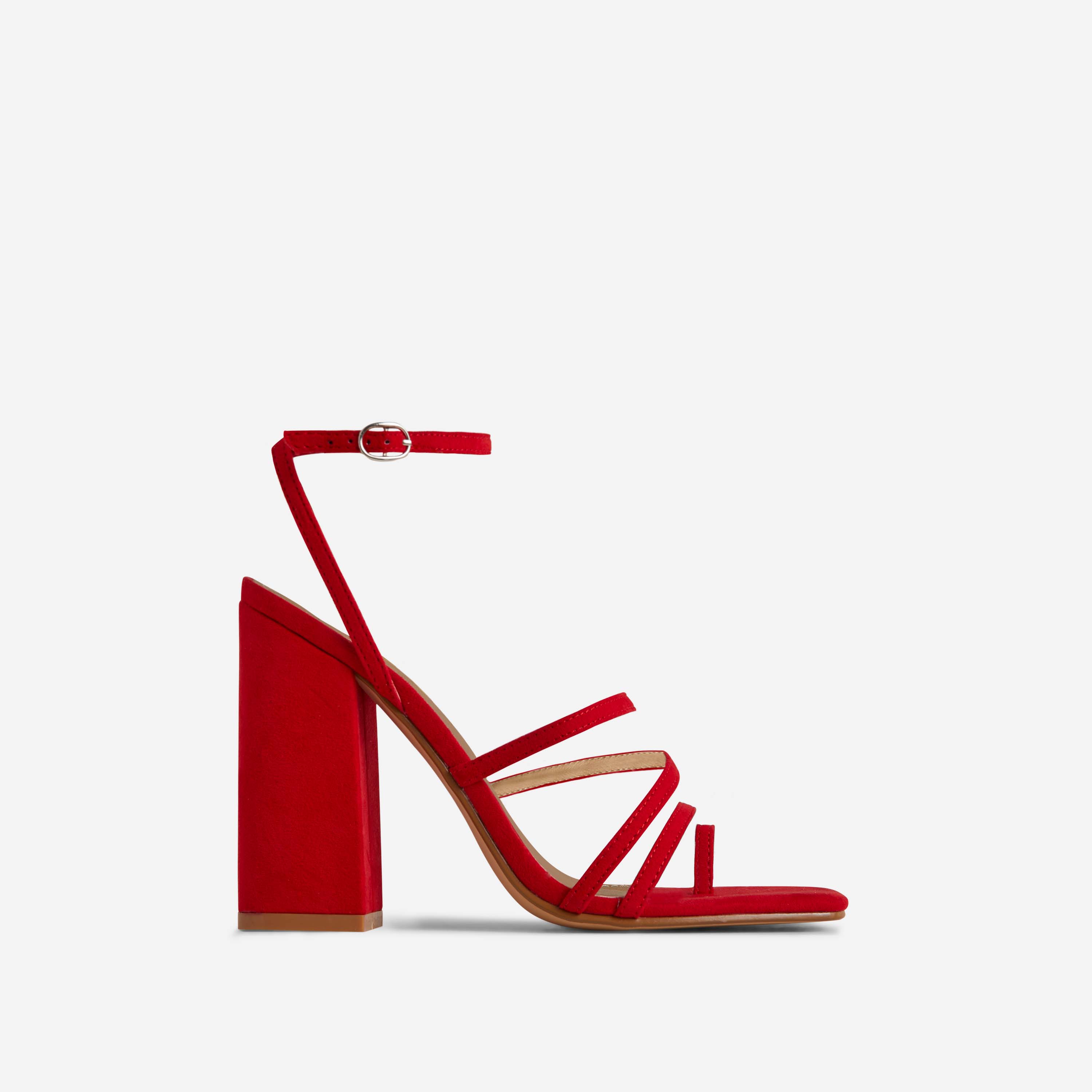 Octavia Strappy Square Toe Block Heel In Red Faux Suede, Red (EGO SHOES ...