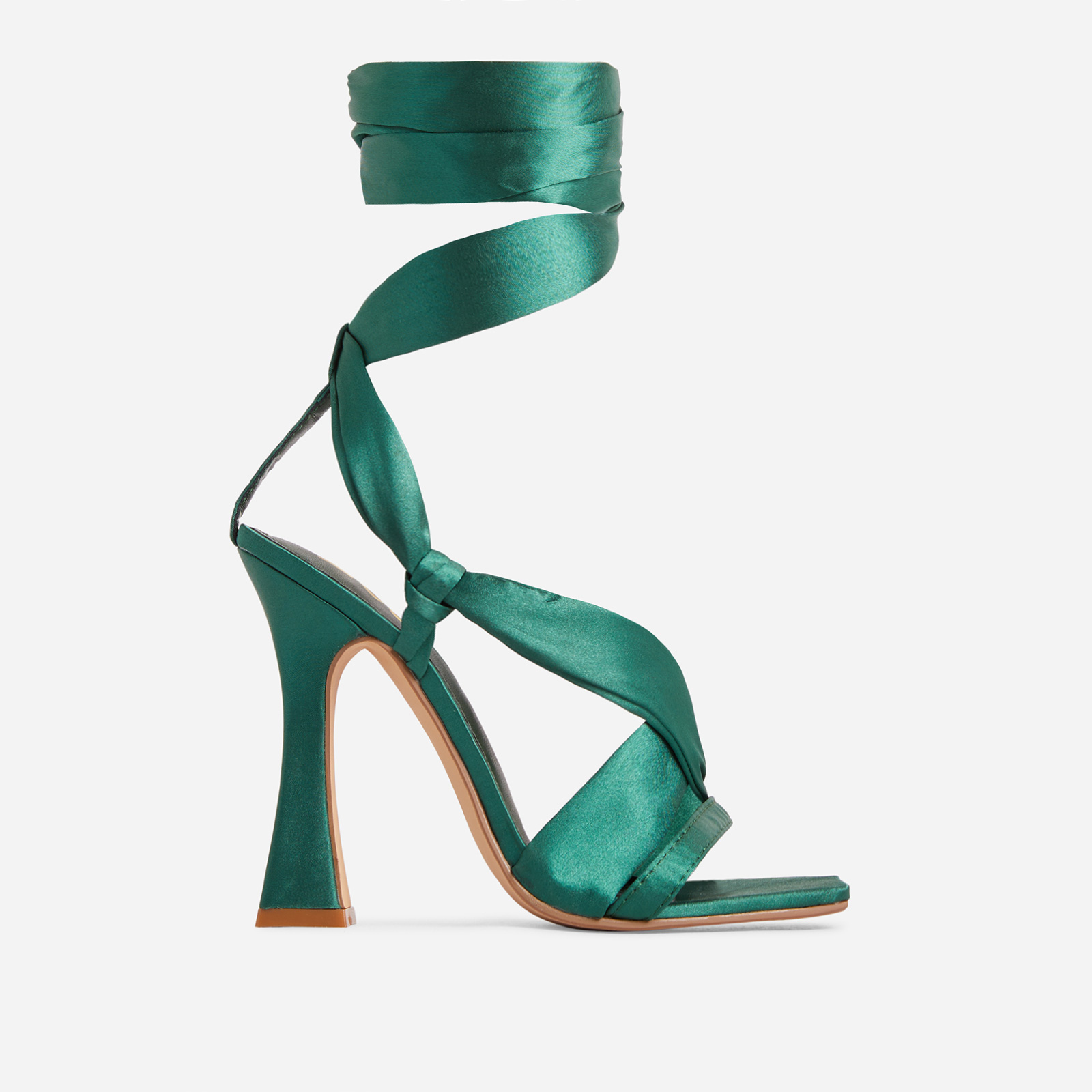 Mara Lace Up Square Toe Flared Block Heel In Green Satin, Green (EGO SHOES)