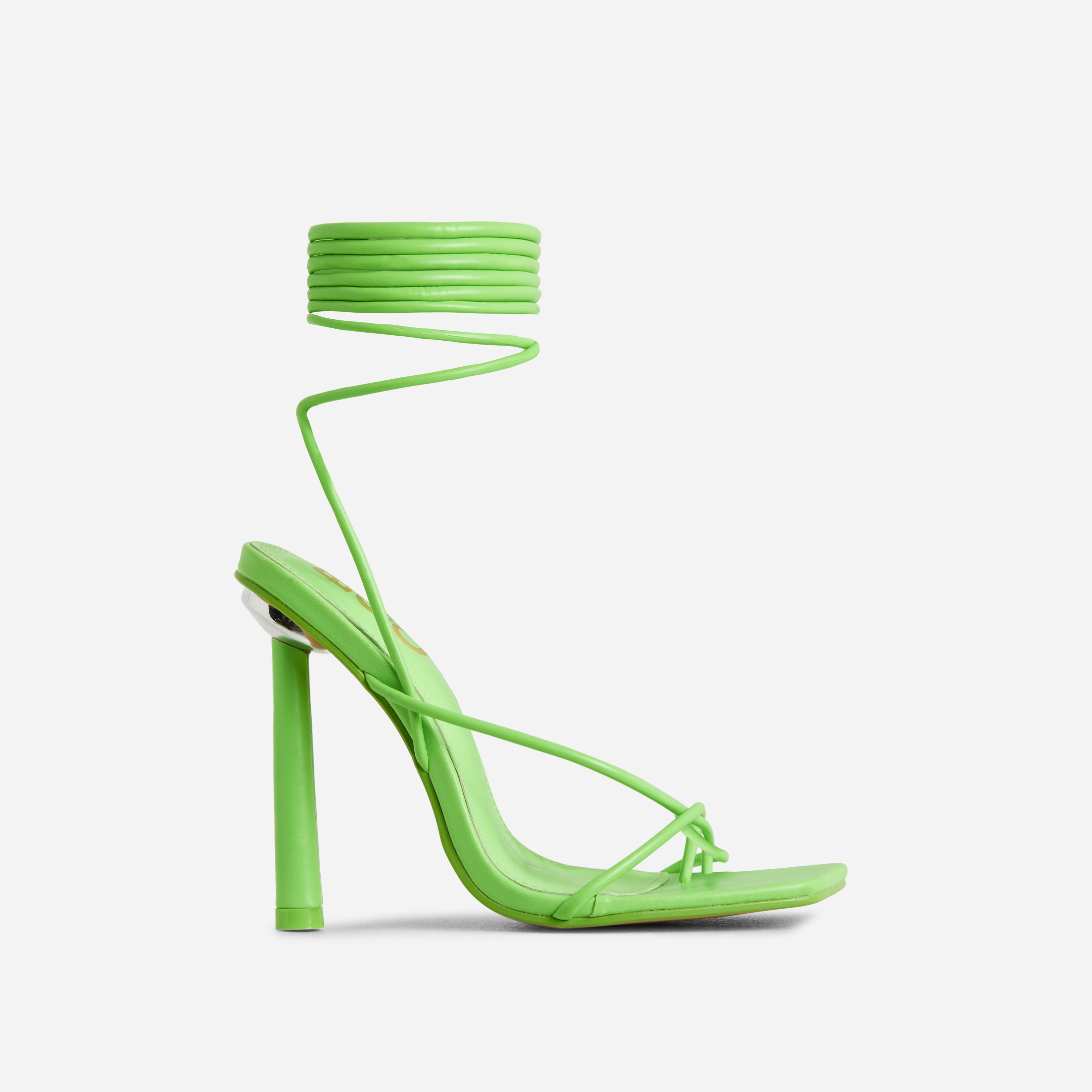 Desire Lace Up Twisted Strap Square Toe Round Thin Block Heel In Green Faux Leather, Green (EGO SHOES)