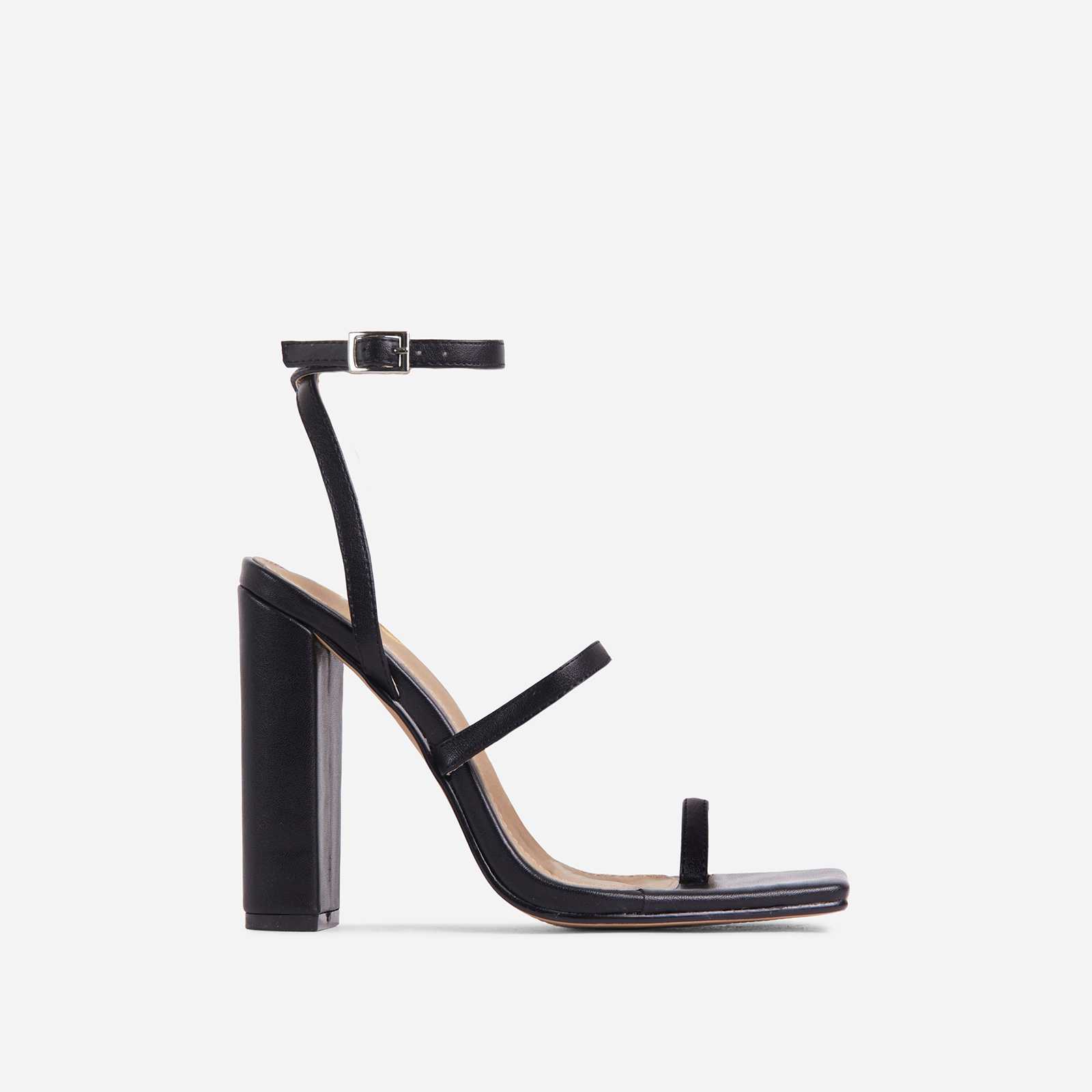 Azzura Double Strap Square Toe Block Heel In Black Faux Leather, Black (EGO SHOES)