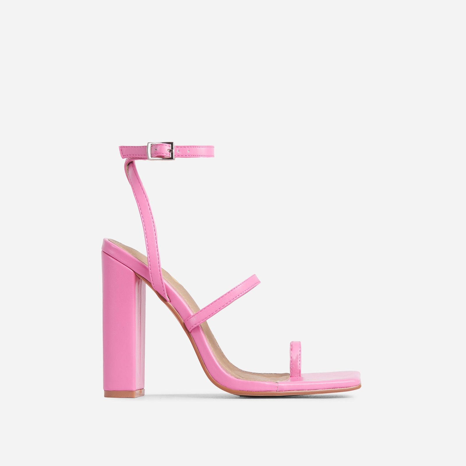 Azzura Double Strap Square Toe Block Heel In Pink Faux Leather, Pink (EGO SHOES)