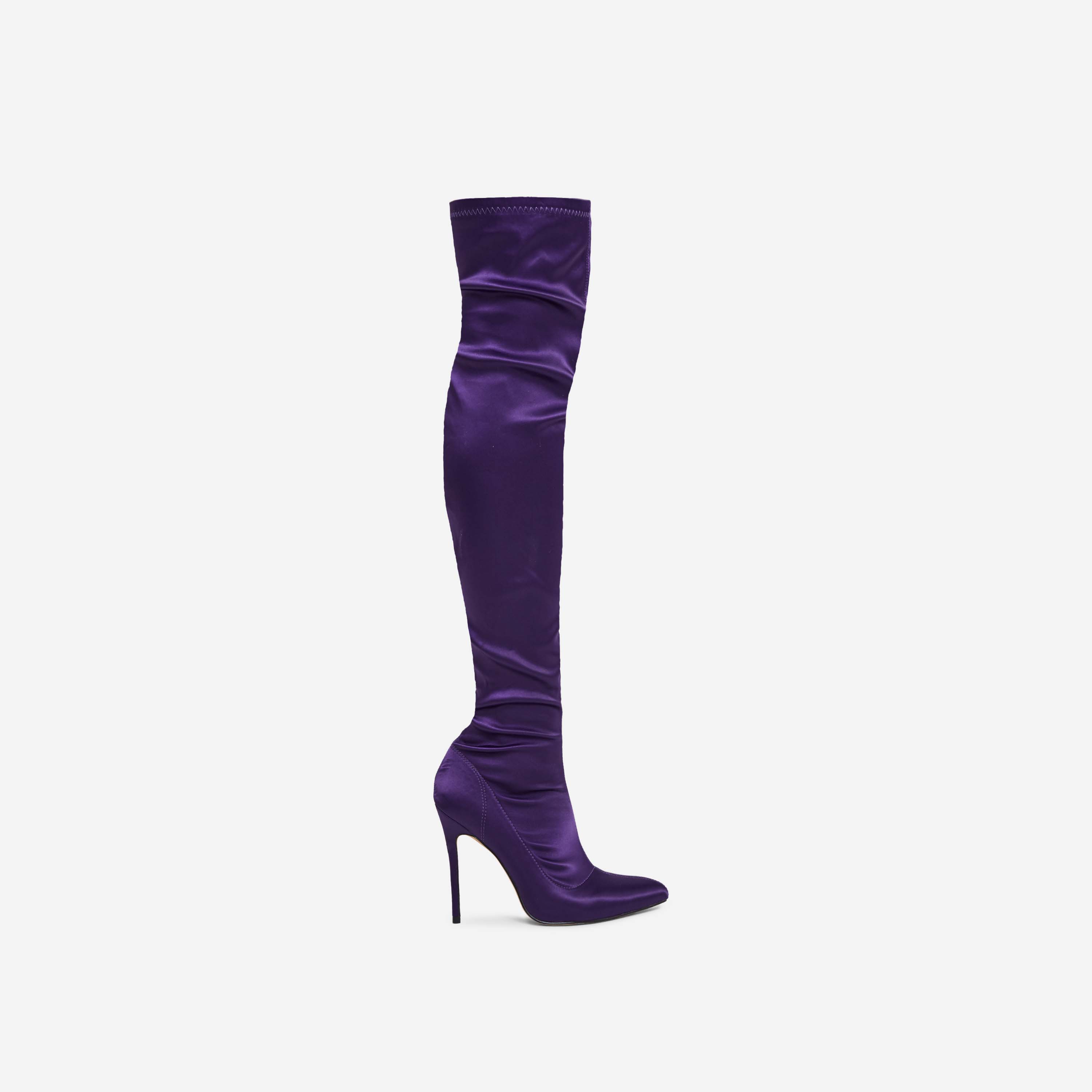 Hoola Pointed Toe Over The Knee Thigh High Long Sock Boot In Purple Satin, Purple (EGO SHOES)