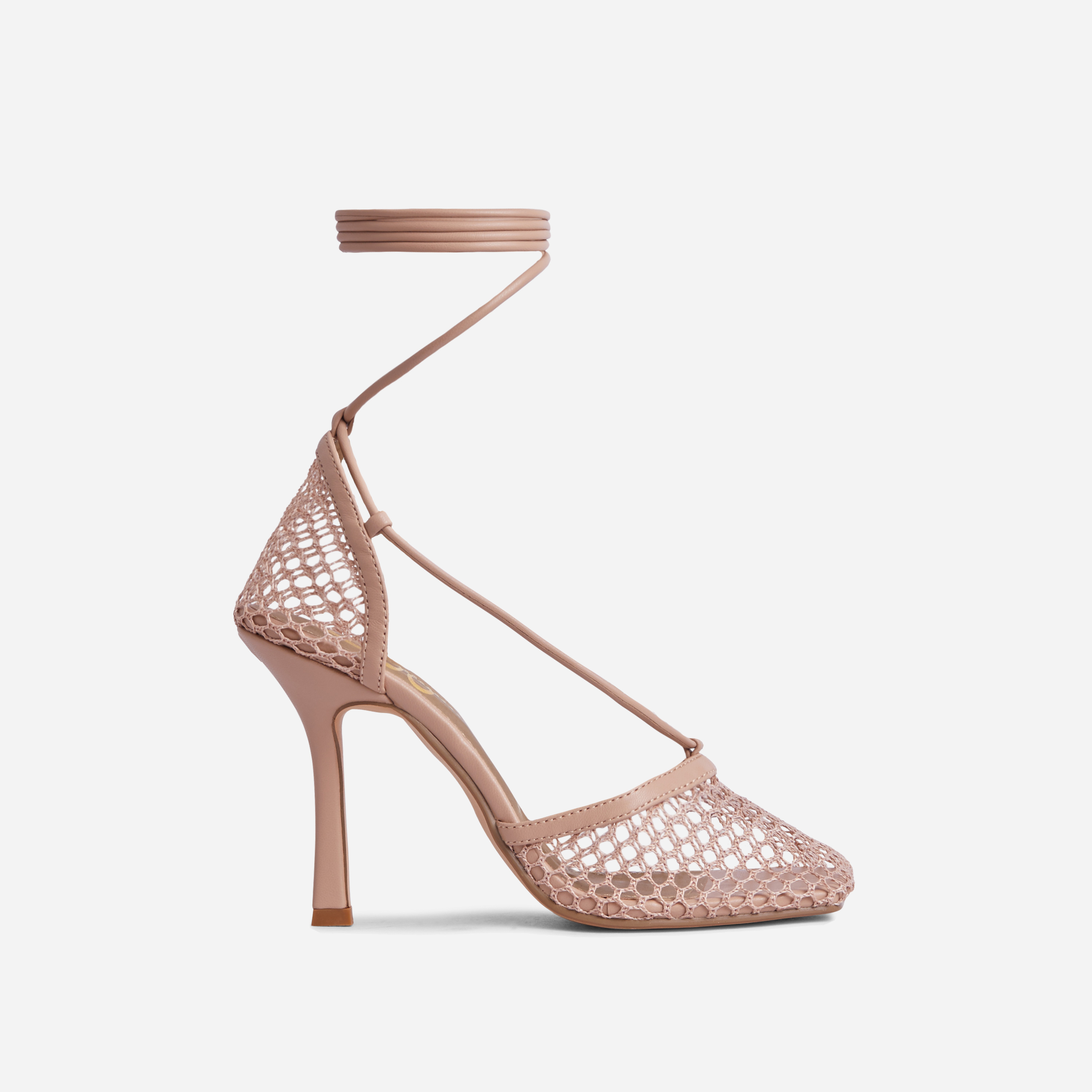 New-Me Lace Up Square Toe Court Heel In Nude Fishnet, Nude (EGO SHOES)